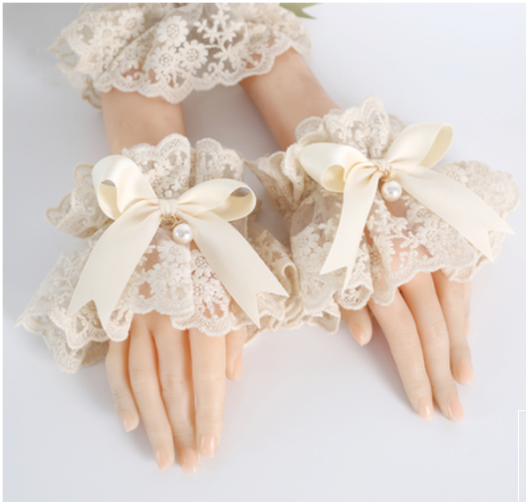 Xiaogui - Sweet Lolita Ivory Lace bow Hair Accessories No.1 ivory hand sleeves