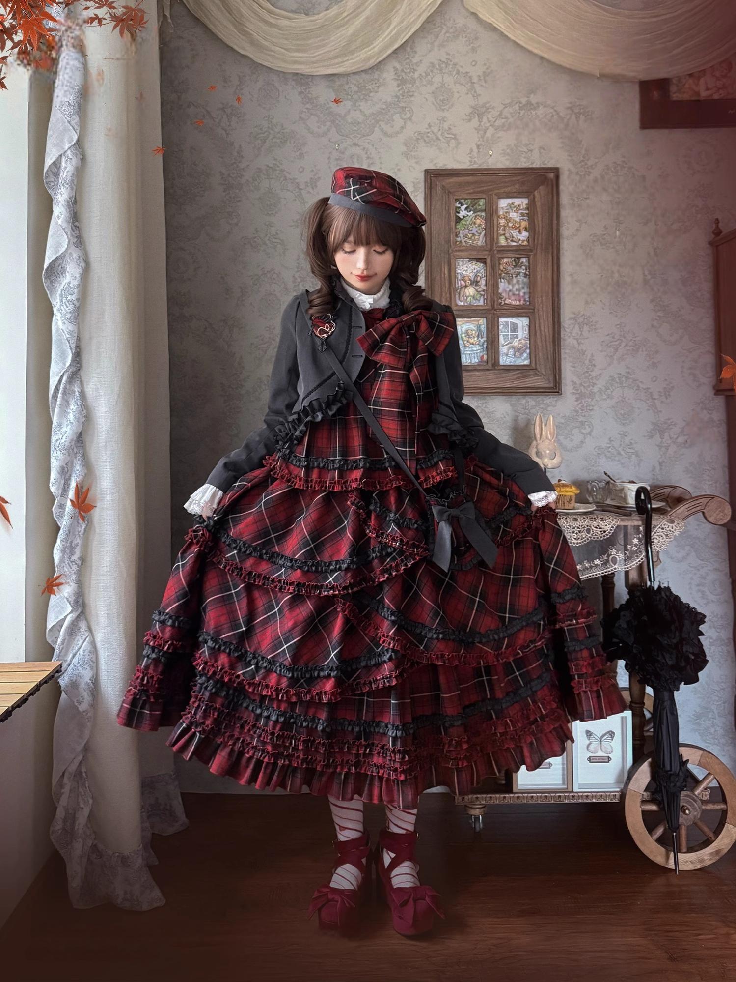 Honey Machine - Scotch Accordion - A-Line Plaid Daily Lolita JSK, Short Coat 44302:803342