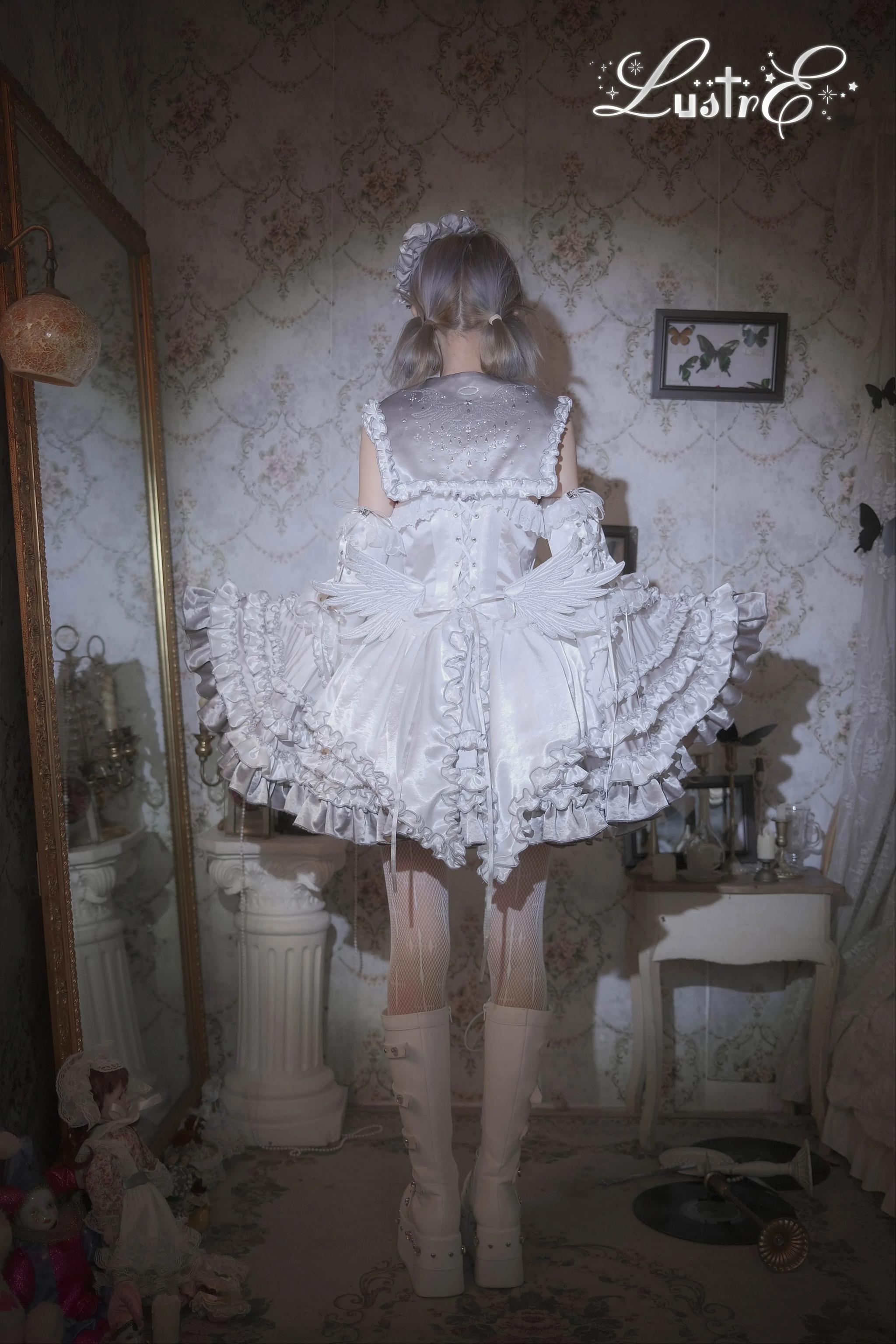 LustrE - Metallic Angel - Silver-white Punk Lolita JSK, Wing and Rhinestone Details 44276:801907