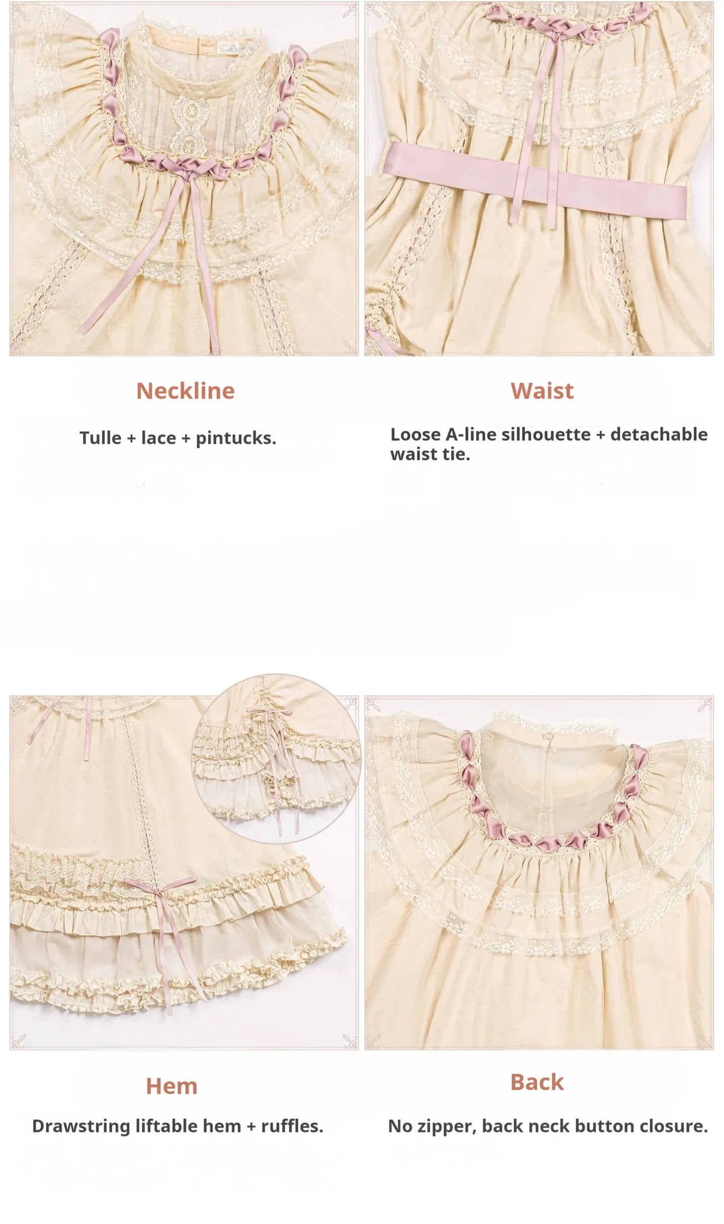 Lily's Dream - Cotton Lining Classic Lolita OP, Drawstring Liftable Hem 45539:855240