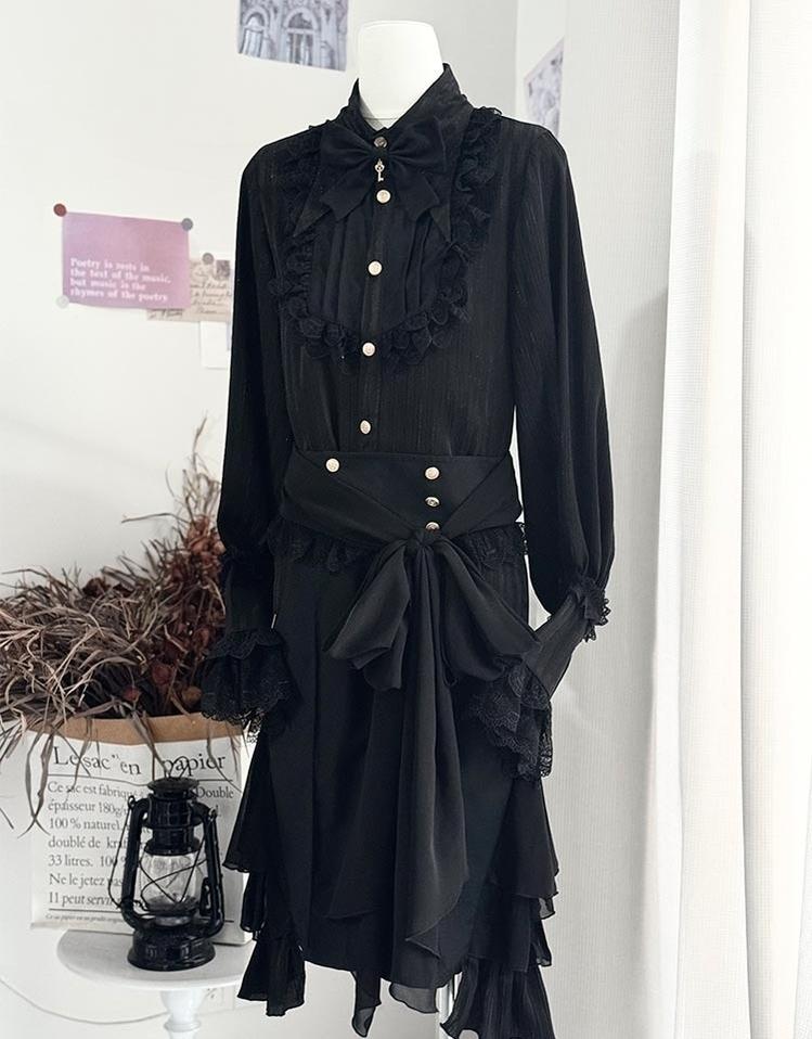 CastleToo - Eternal City - Black Ouji Lolita Pointed Collar Shirt Outfit