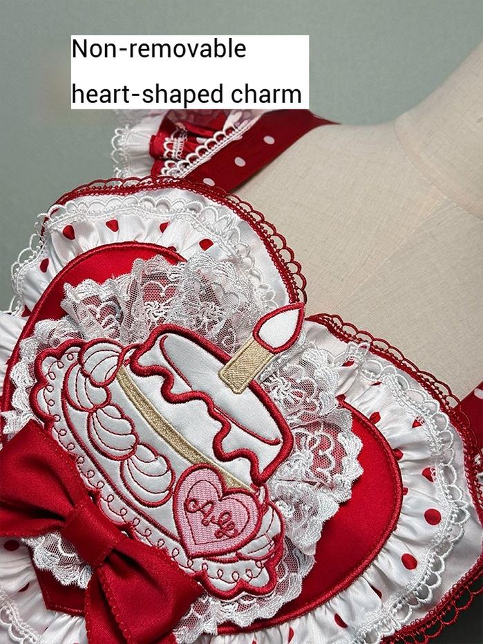 Shuang Sheng Xiao Xiong - Bite The Cake - Sweet Lolita Dress, Red & White Polka Dots 43600:780767
