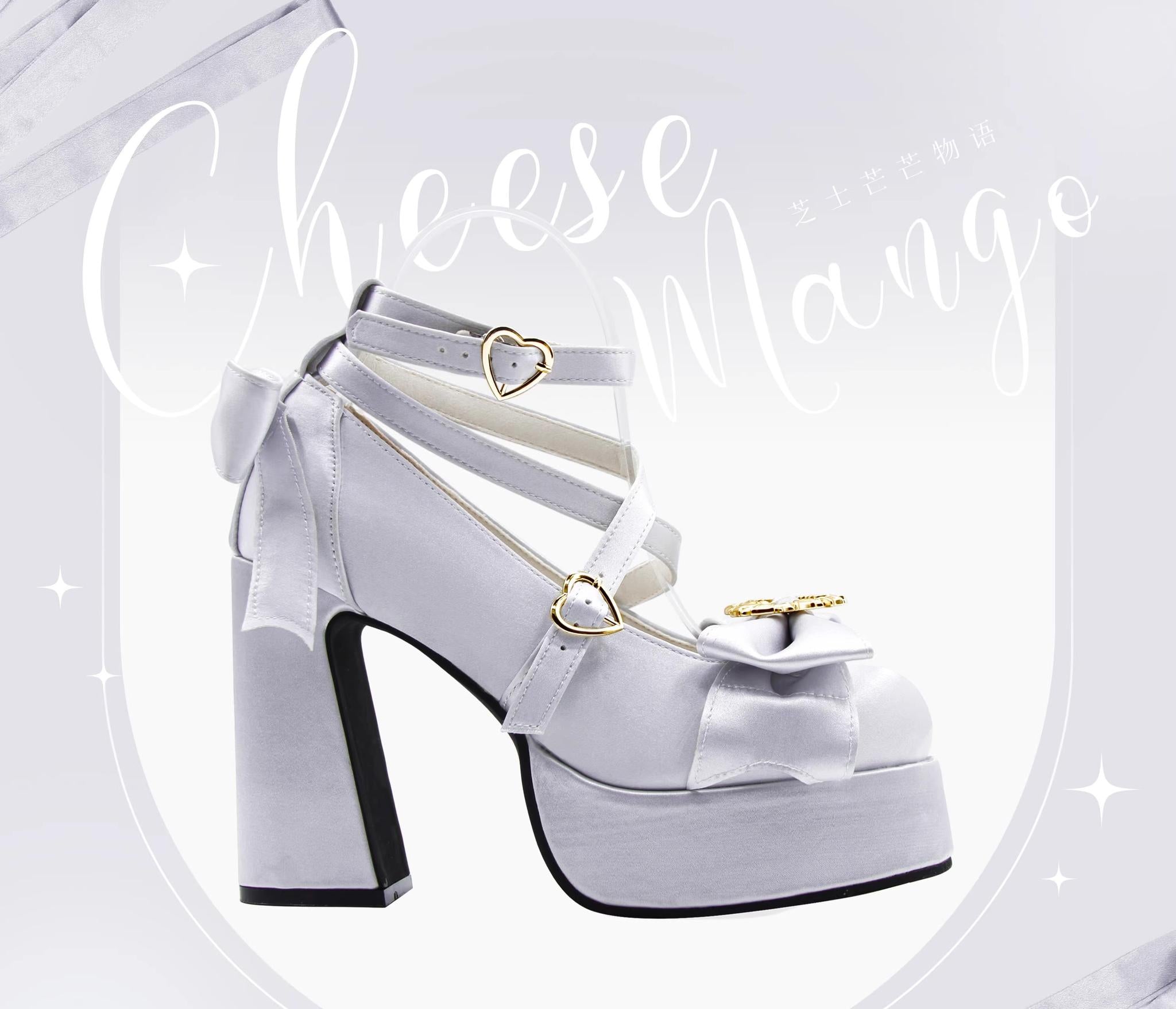 Cheesecake - Mousse Heart - Sweet Lolita High Heel Shoes Mary Jane Love Heel Shoes Grey-blue 34