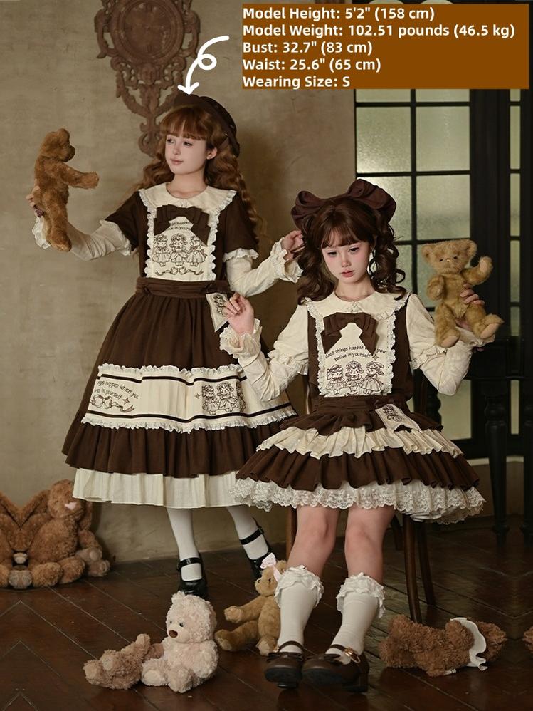 With PUJI - Sugar Frost Tale - Kawaii Lolita OP Button Closure Dress, Lamb & Bunny Embroidery 44101:797050