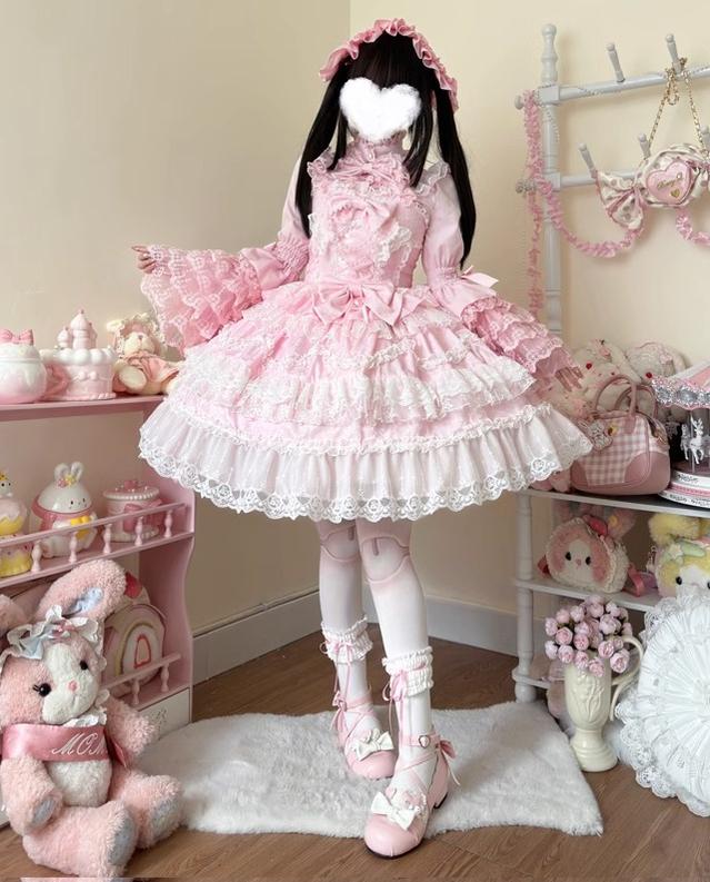 Hanguliang - Love and Heart Palpitations - Wedding Lolita JSK, Bridal Lolita Dress S Pink JSK only