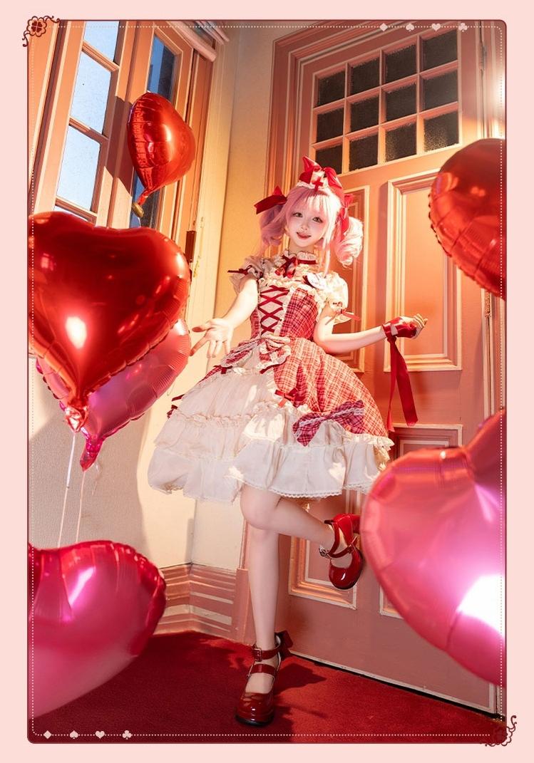 Confession Balloon - Red Plaid Cake Skirt - IP Collab Lolita Plaid JSK Dress 43996:792200