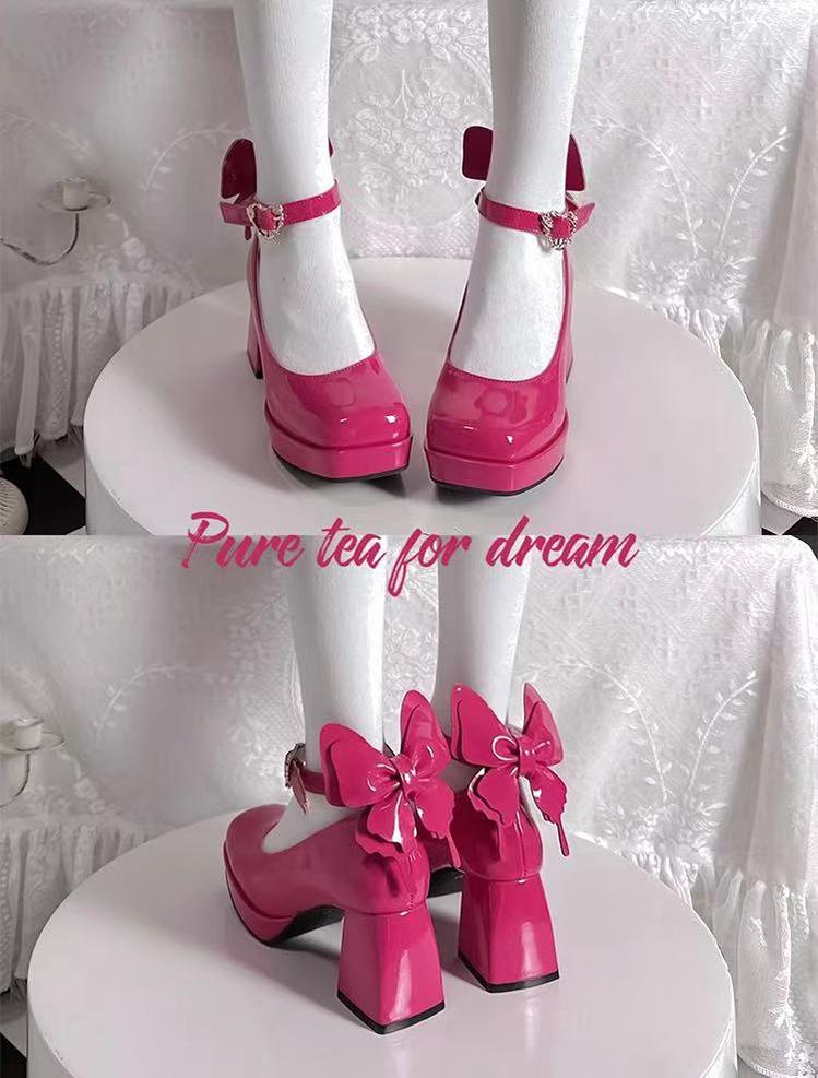 Pure Tea For Dream~Untouchable Butterfly~Elegant Lolita Heels Lolita Shoes PU Shining Platform 32642:388812