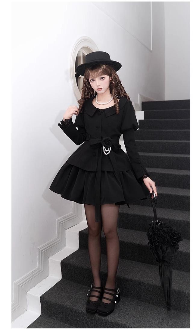 With PUJI~Old Testament~Classic Lolita Coat Black Plush Lolita Cape and Brooch 41702:711870