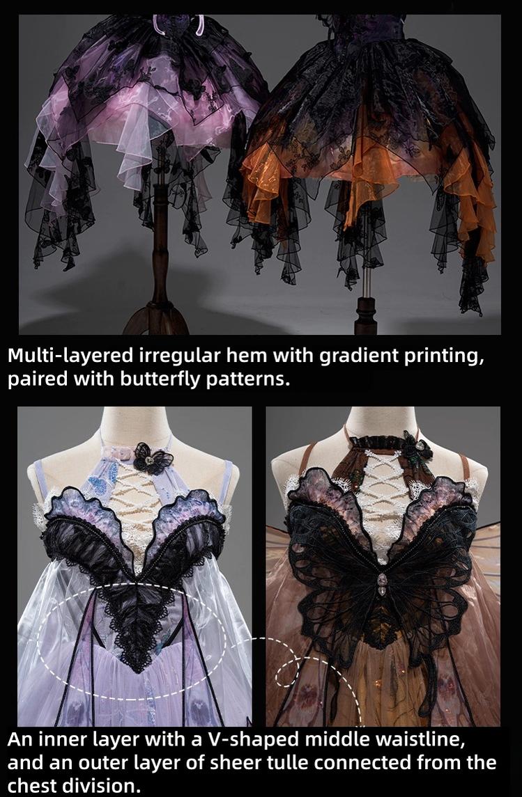 Urtto - Dead Leaf Butterfly - Chiffon Gothic Lolita JSK, Irregular Tiered Skirt 44352:804279