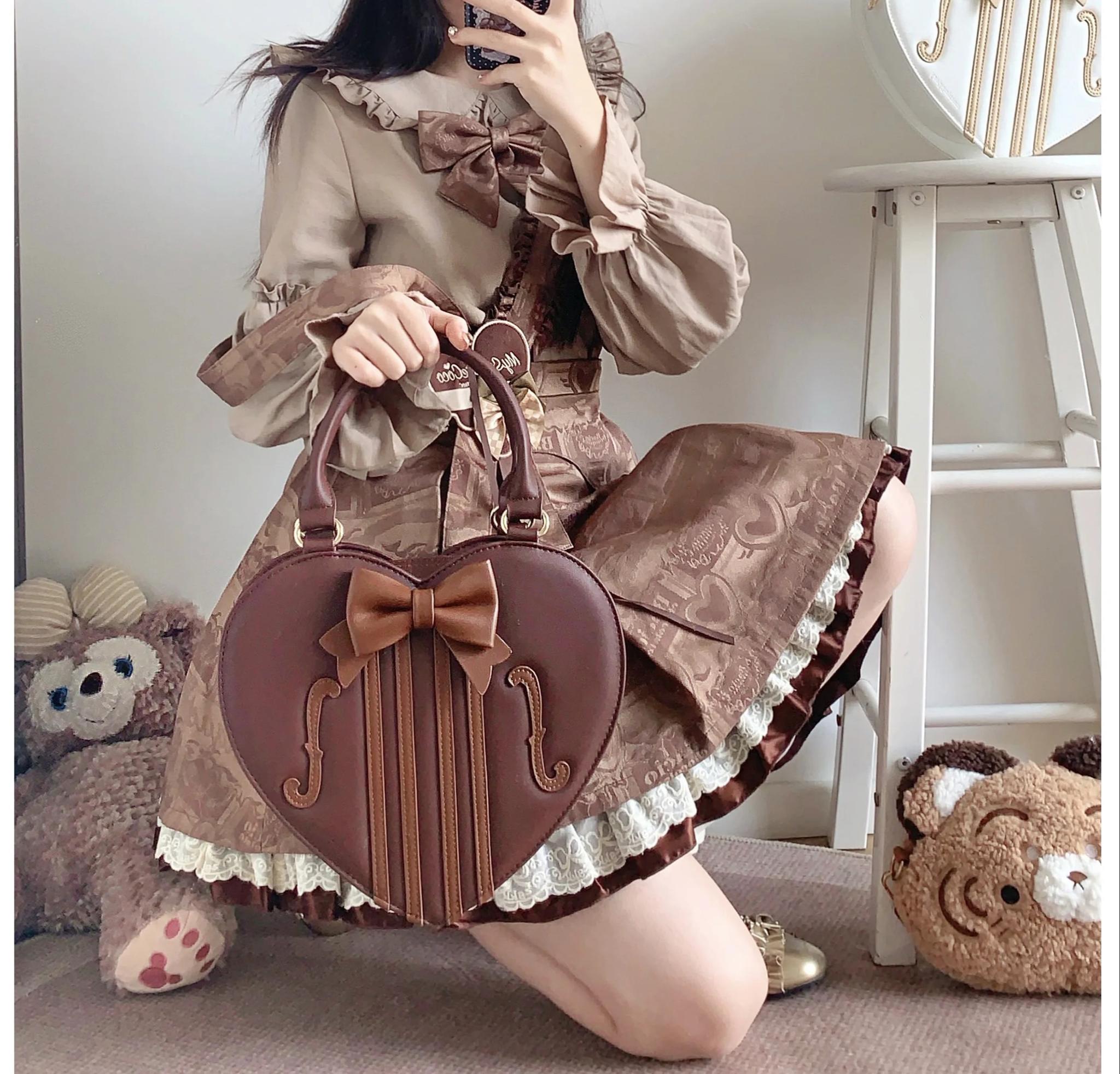 Heart of Violin - PU Classic Lolita Heart Shaped Bag, Violin and Bow Detail 45630:856480