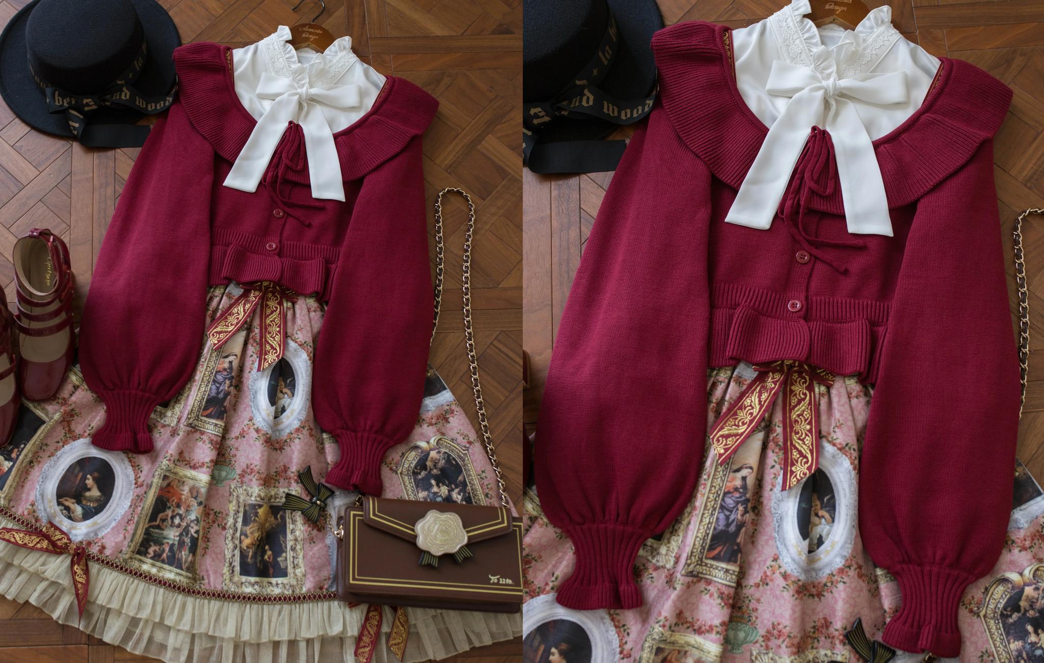 MIST - Lustre White - Kawaii Lolita Sweater Cardigan, Lantern Sleeves 44187:797936