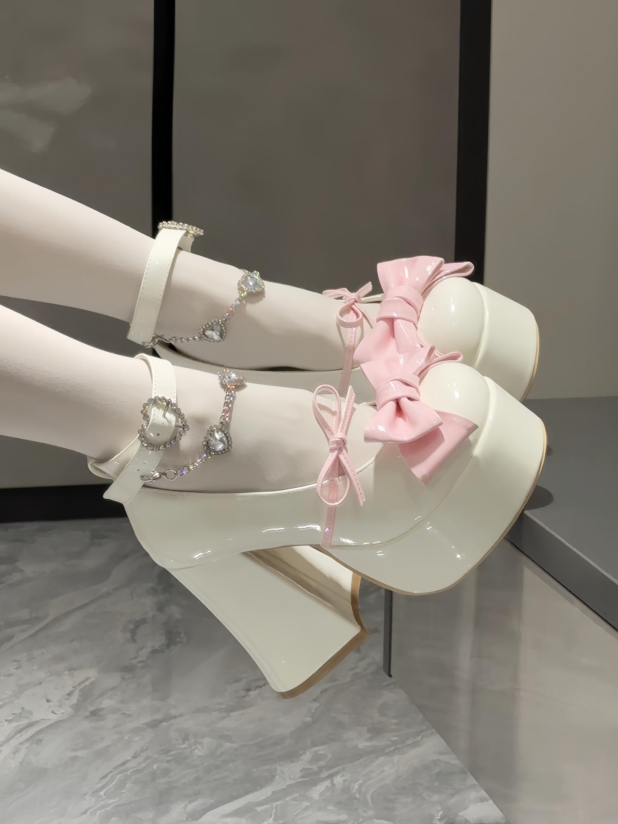 Princess Dudu - Sweet Lolita Heels Shoes, Rhinestone Chain