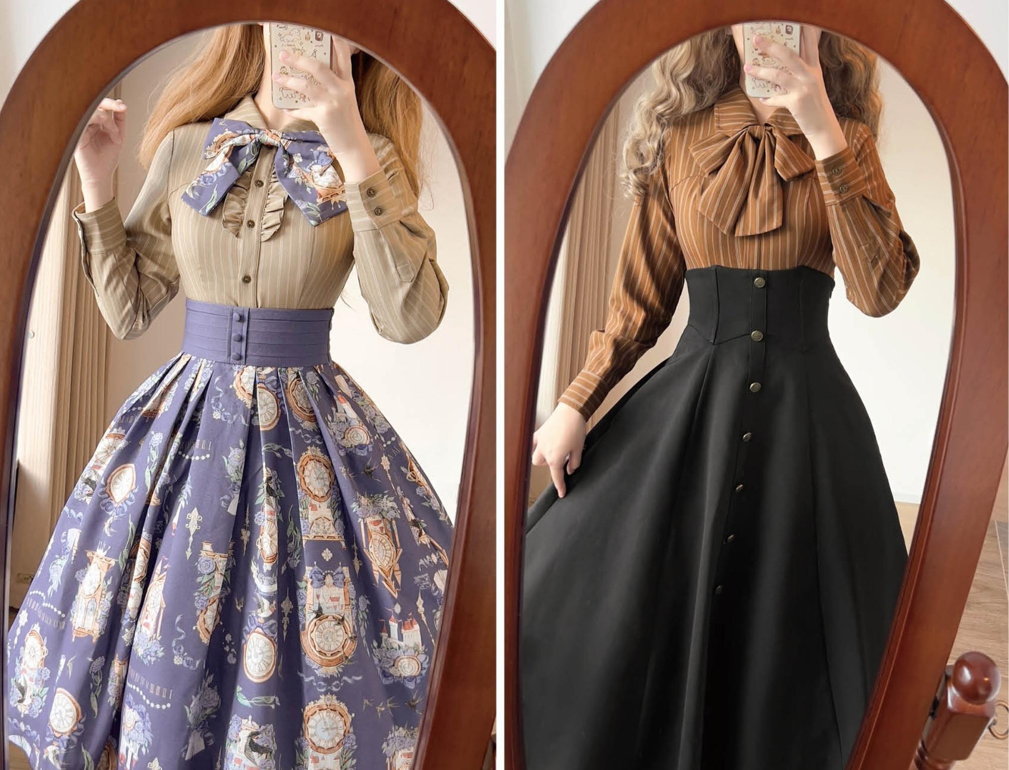 Forest Wardrobe - Forest Ode - Classic Lolita Striped Shirt, Detachable Bow Tie 44272:801816
