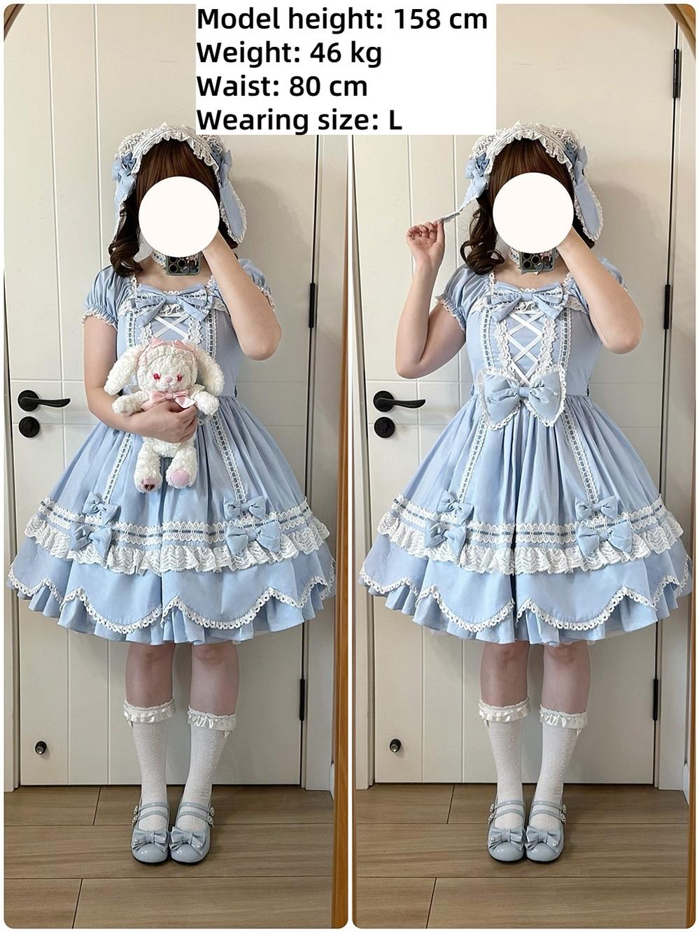 Miss Point - Vintage Petal Rabbit - Old School Lolita OP Cotton Dress With Petal-Shaped Hem 43135:768527