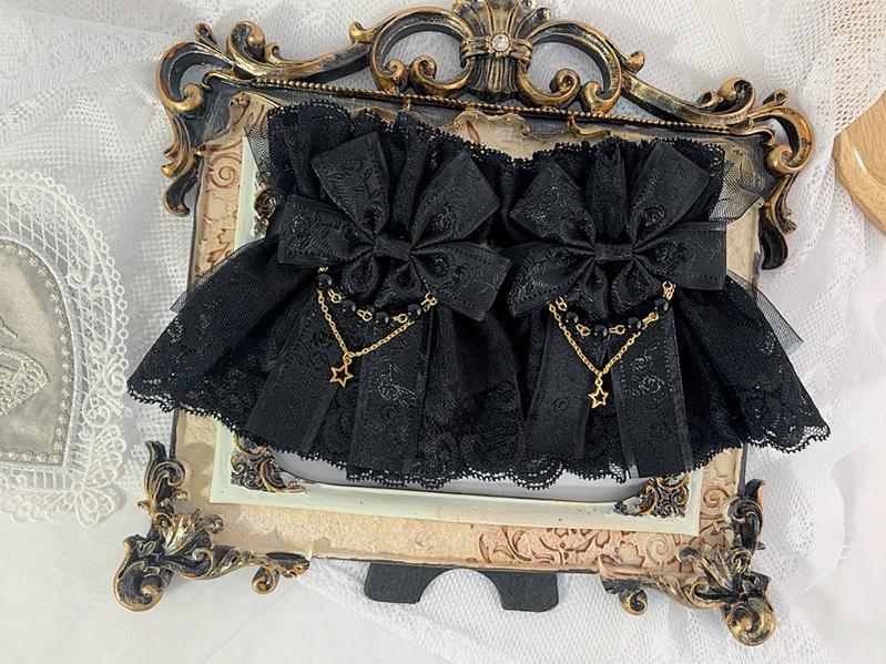 Sweet Jelly Lolita - Double Layer Lace Cuffs Elegant Lolita Gloves One Size A pair of black improved cuffs only