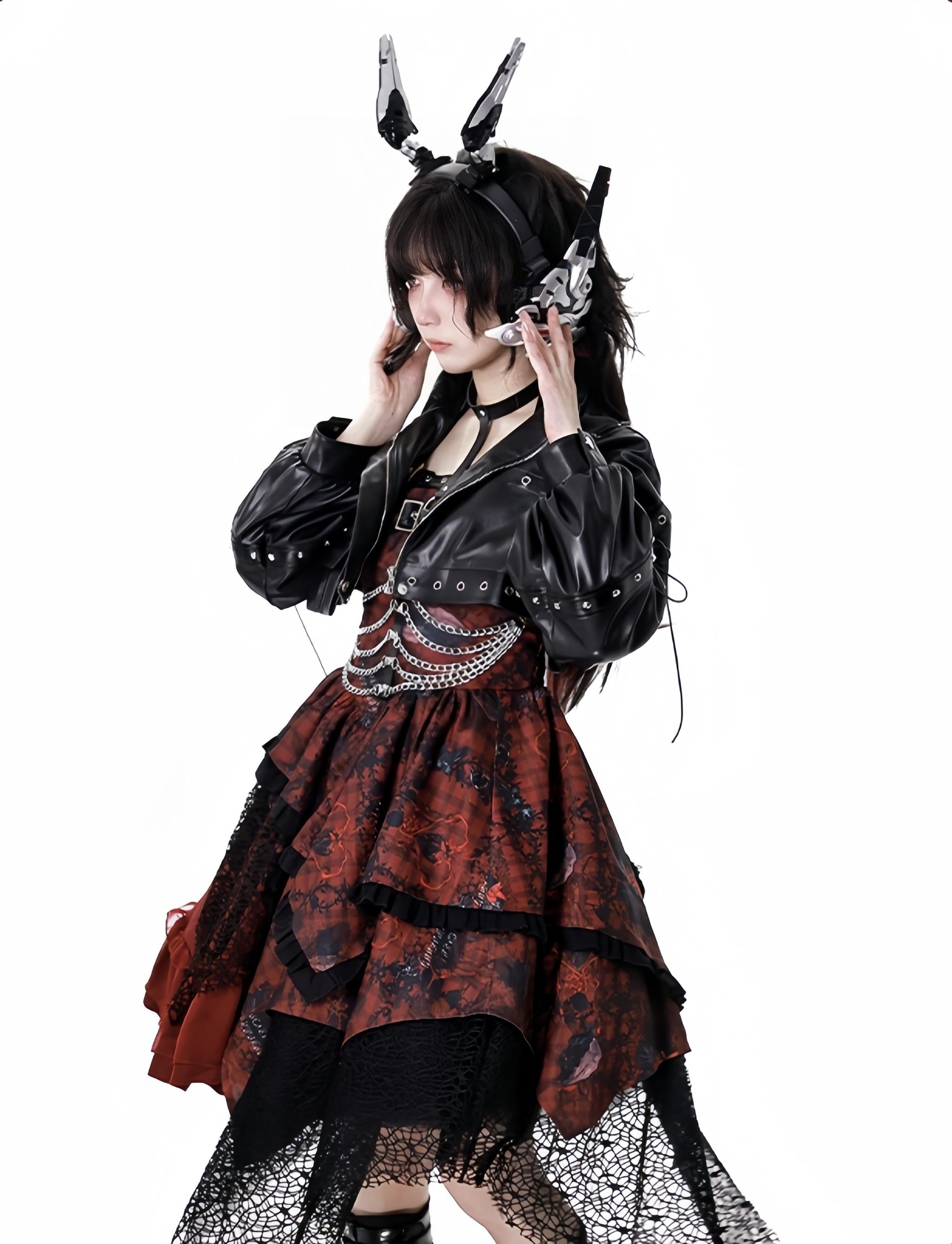 YingLuoFu - Bleeding Strawberry - Gothic Lolita JSK Dress With Jacket/Rib Chain Accessory 43262:773085