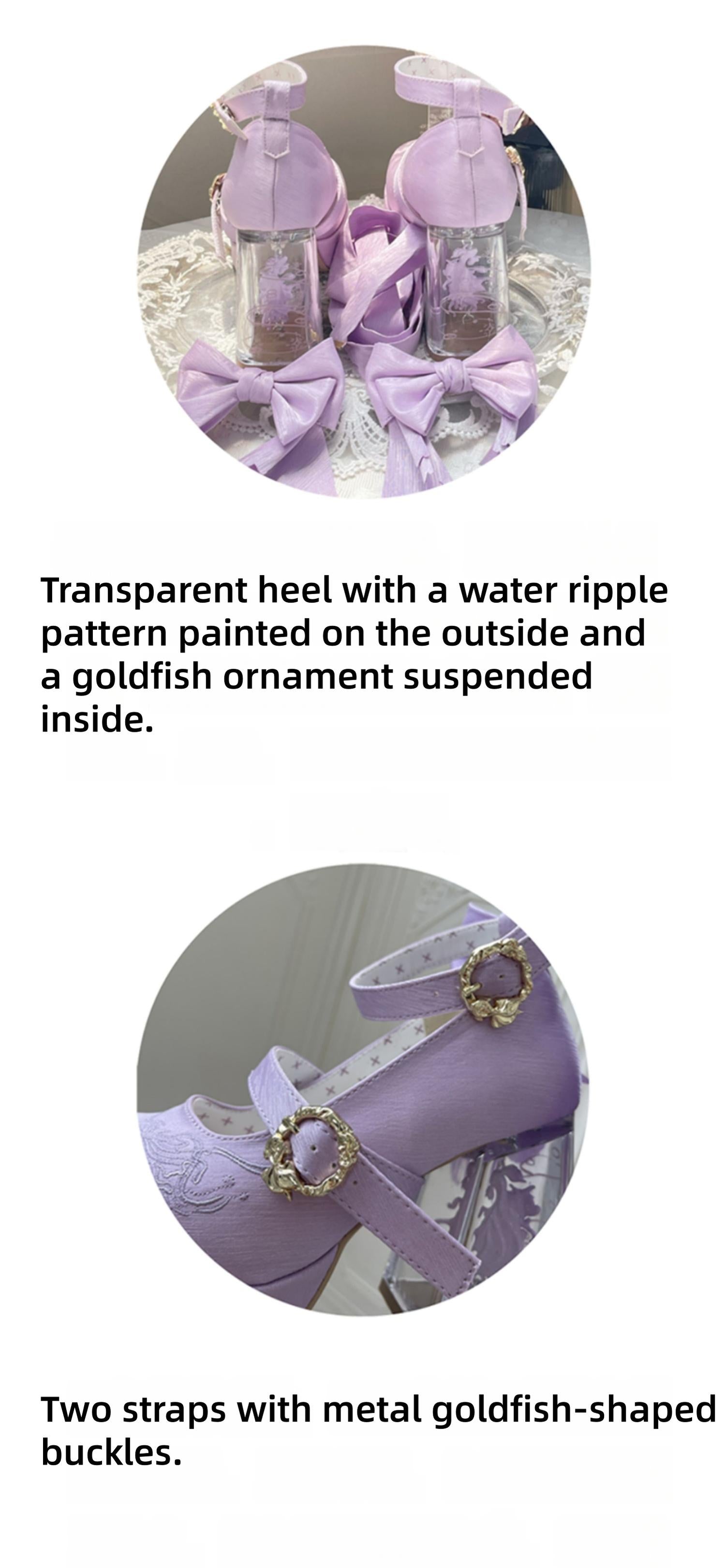 Dreamland - Floating Koi Land - Satin Classic Lolita Platform Shoes, Transparent Heel 44317:804119