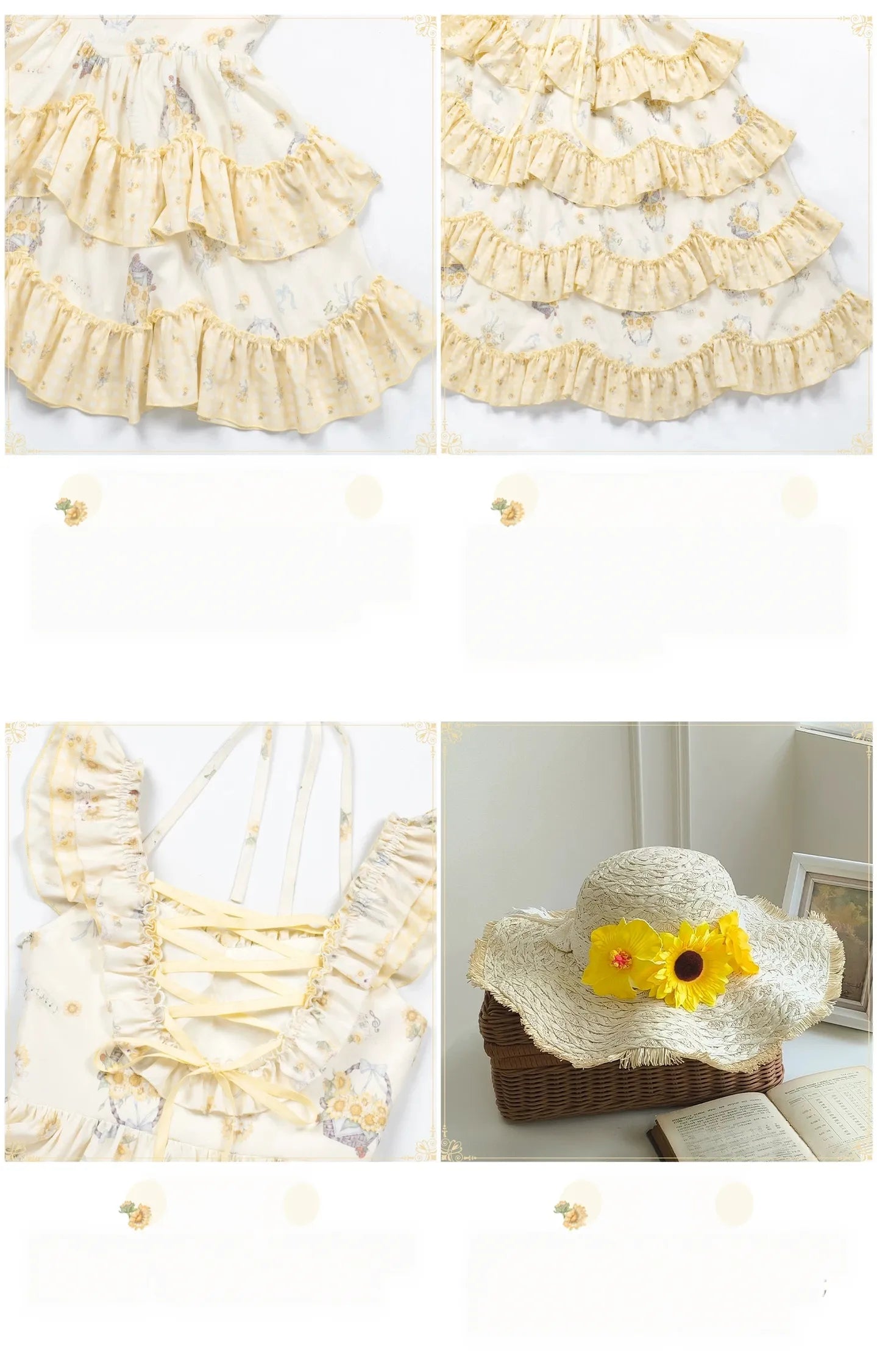 Small Sunflower - Classic Lolita Sunflower Printed JSK Dress, Tiered Hem 45740:860919