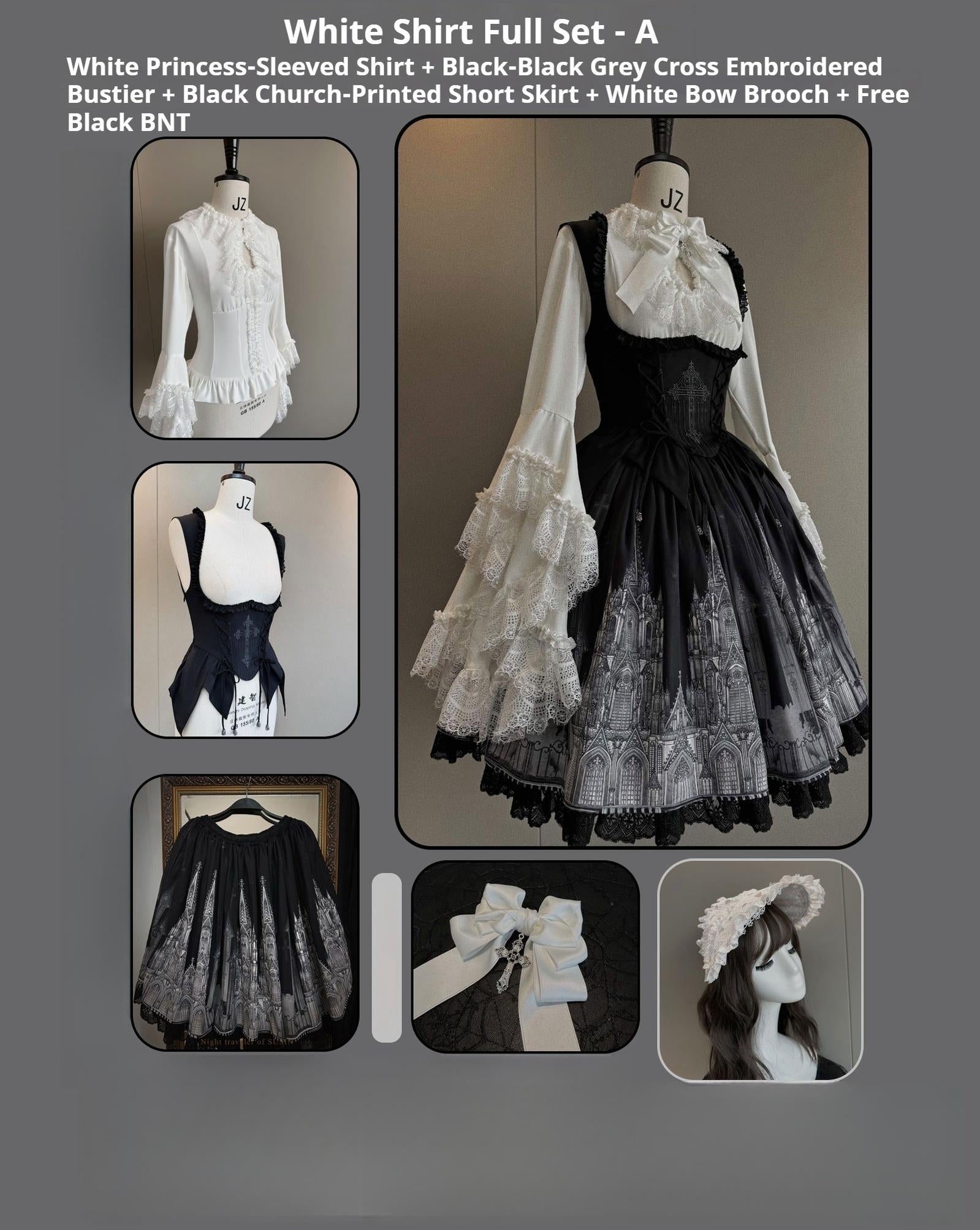 Susin Lolita - Night Traveler - Gothic Lolita Skirt Outfit Long Coat Shirt and Bustier Set (L M S XL) 42118:727751