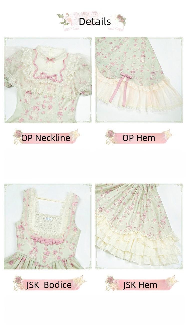 Wind Swept Roses - Classic Lolita Rose Printed Dress Set, Petal Hem