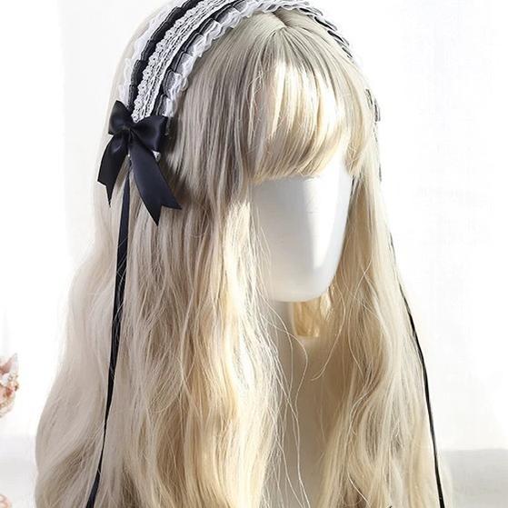 Sweet Lolita Lace Bow Headband with Clips (Black) 45829:864549