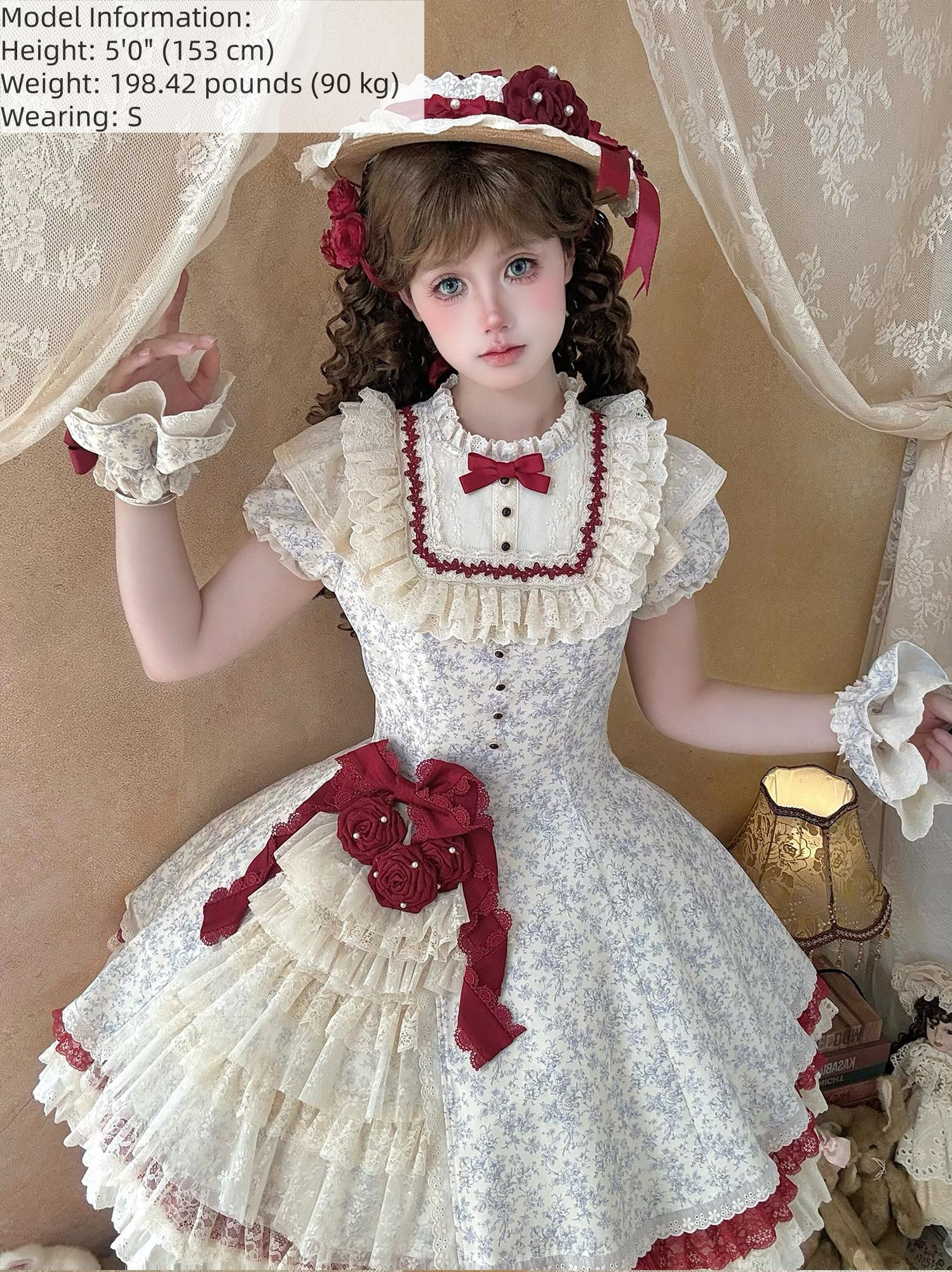 Miss Bula - Cotton Old School Lolita Floral Print OP Dress