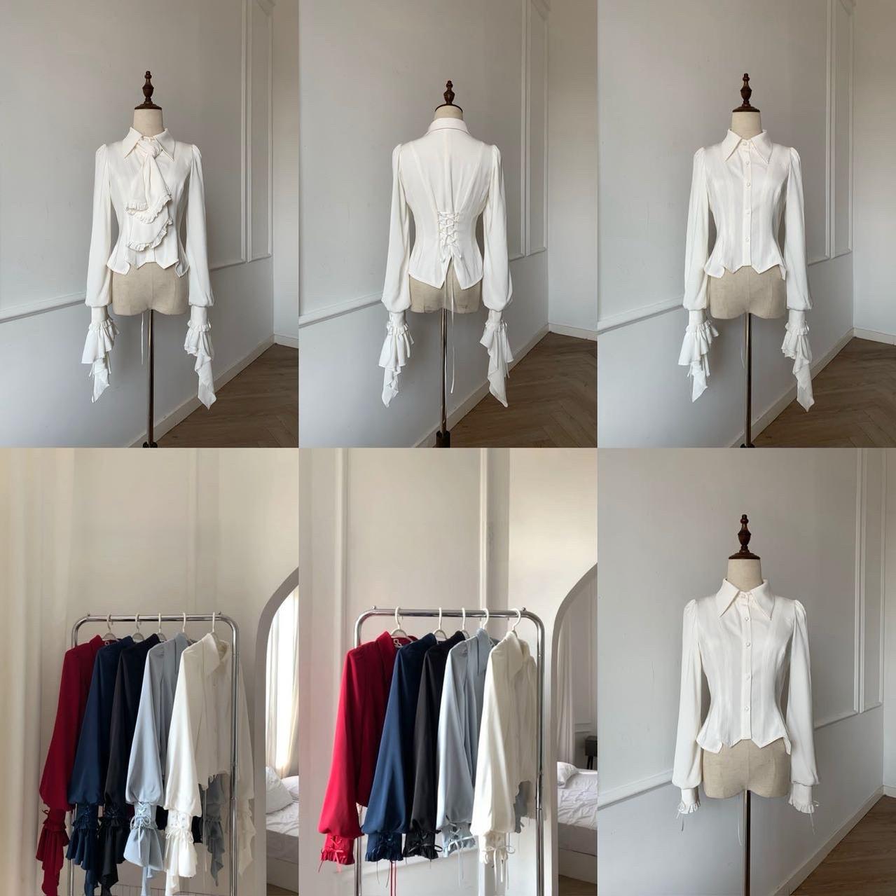 Moon Knight - Ouji Lolita Lantern Sleeve Blouse, Detachable Cuffs