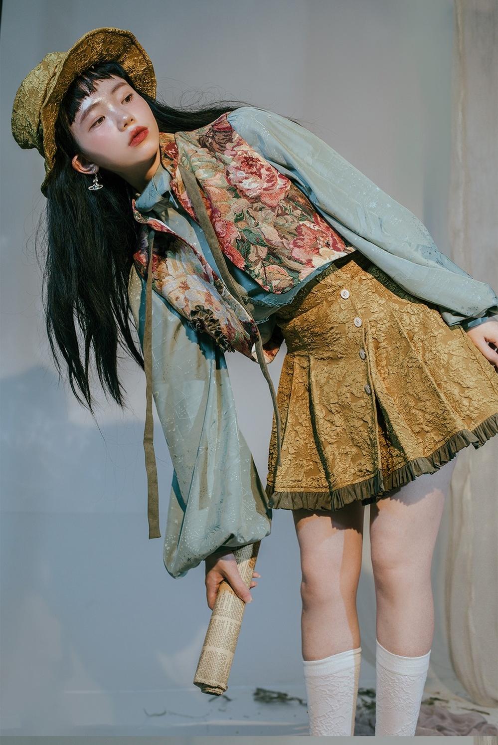 Gilded Age - Vintage Lolita Vest Suit, Oil Painting Style Skirt Coat