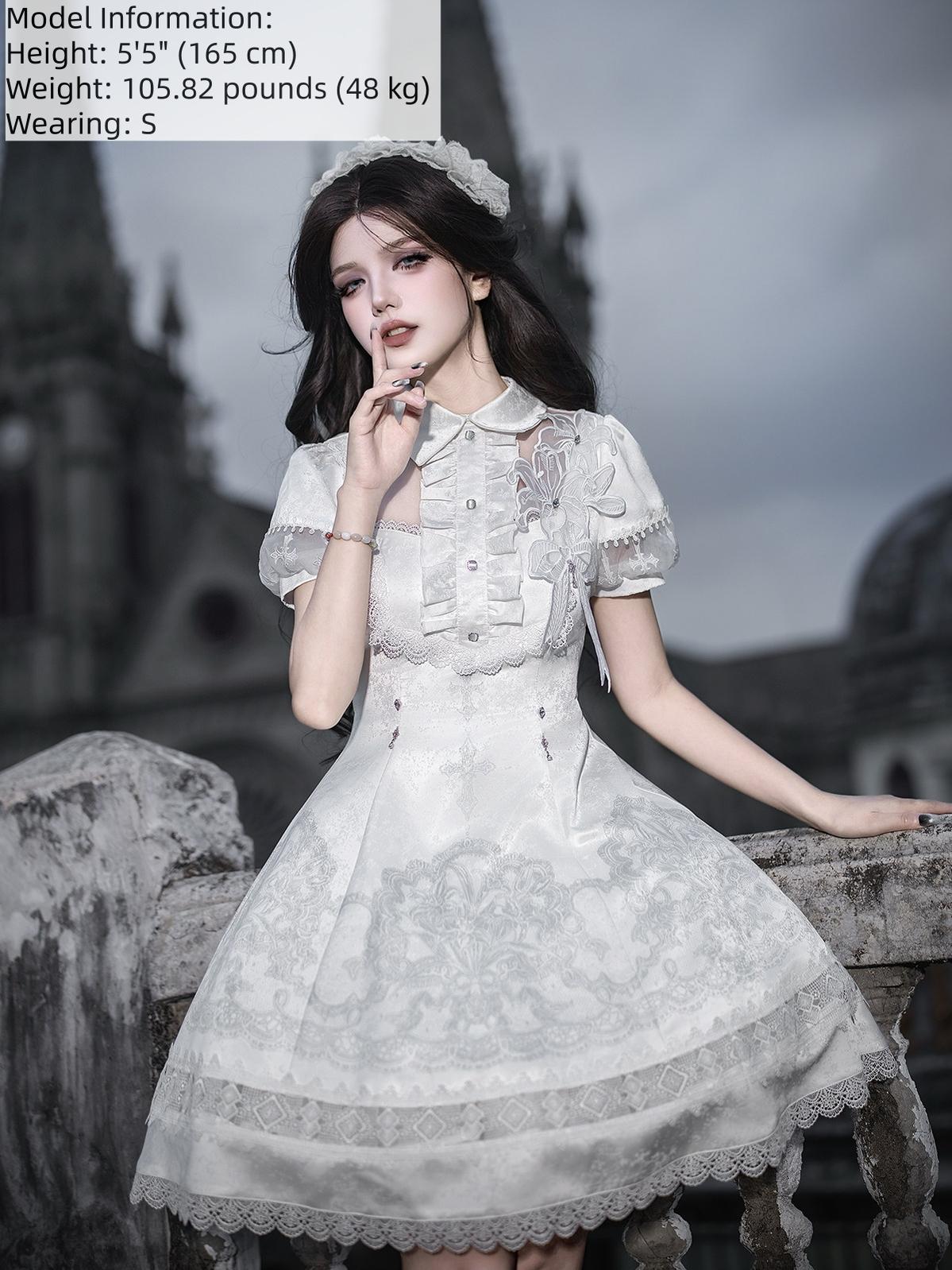 White Classic Lolita Printed OP Dress with Cross