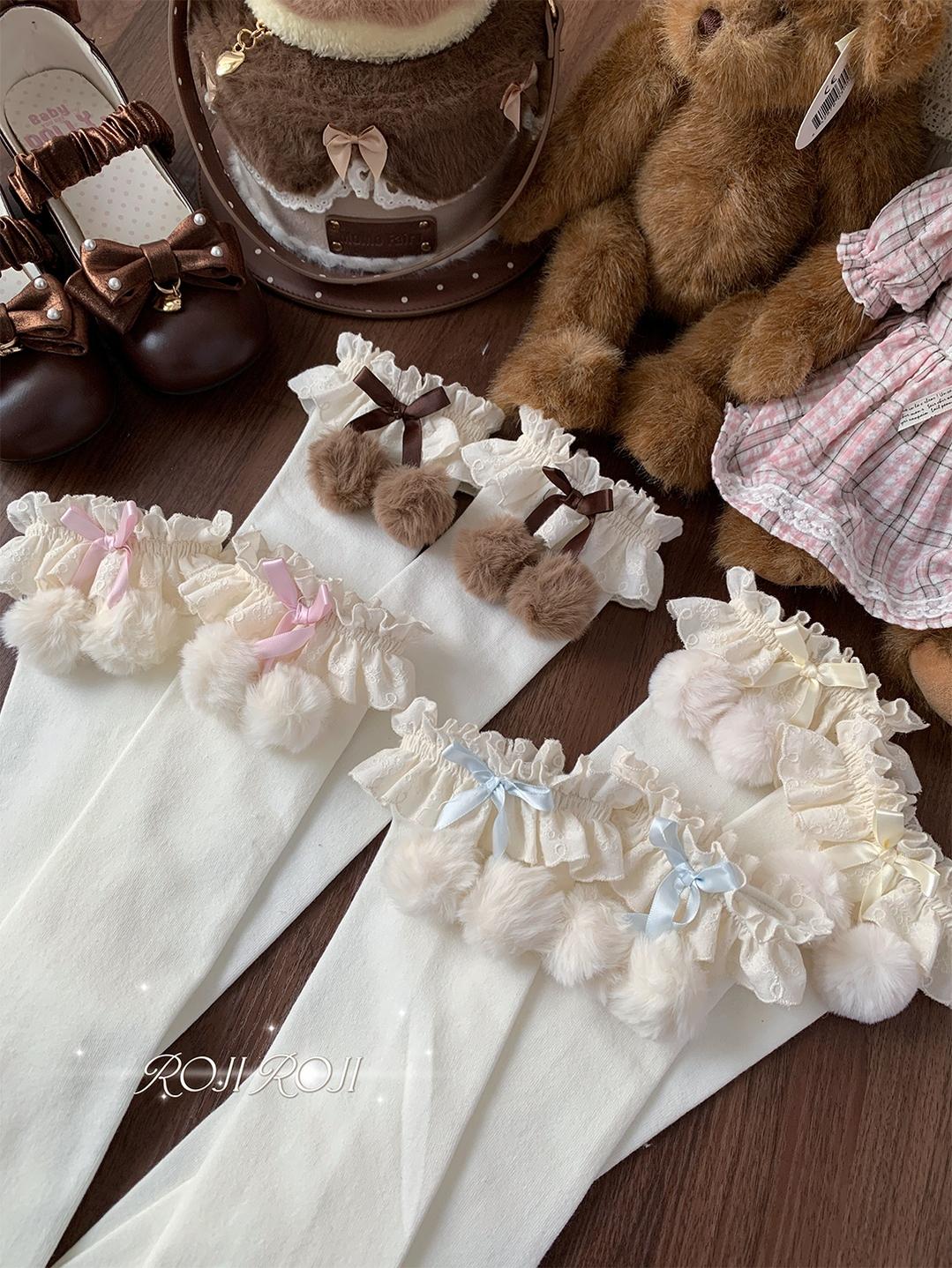 Roji Roji - Lolita Calf & Over-Knee Socks, Pom-Pom Accents 44347:804980