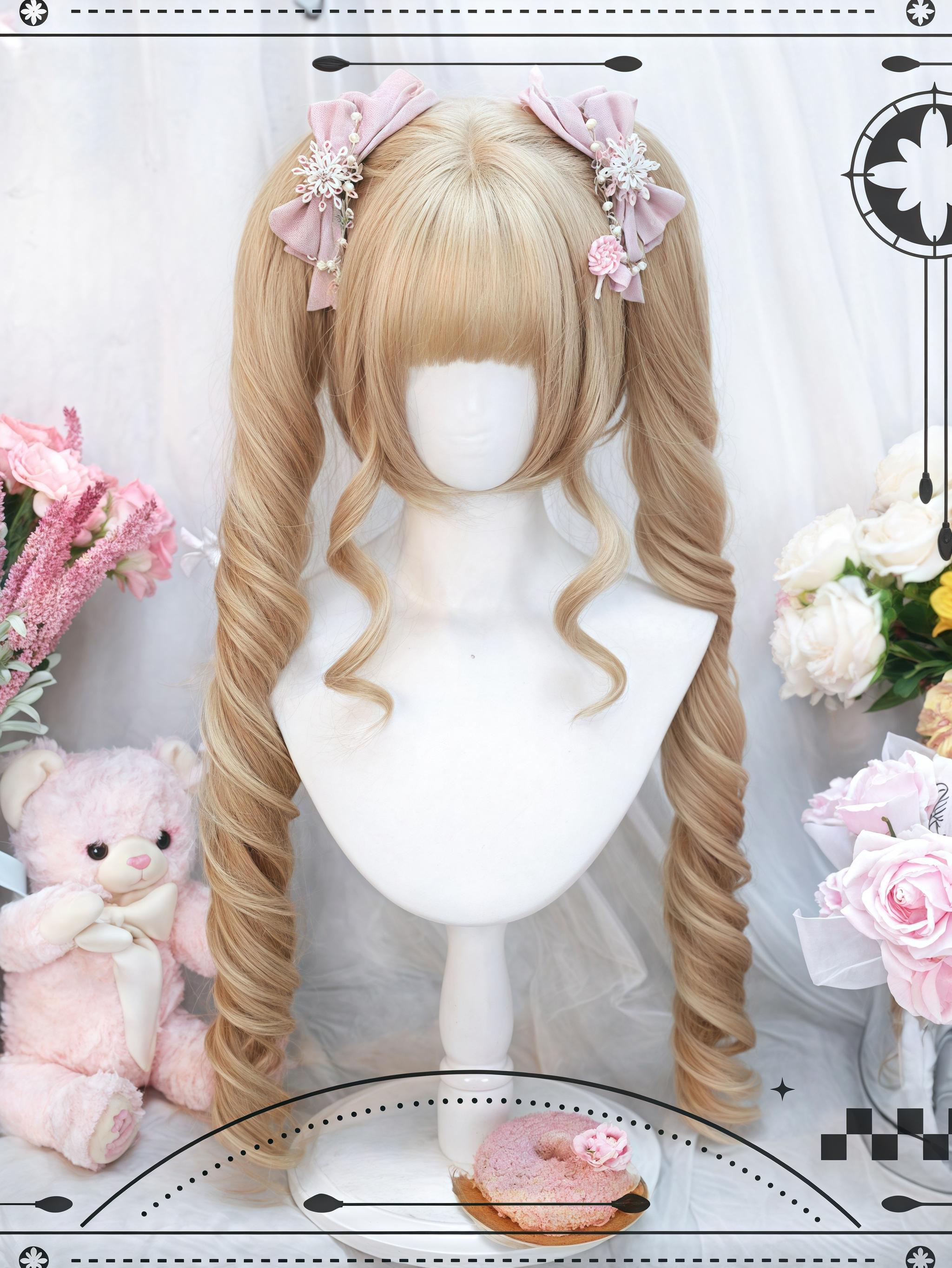 Dalao Home - Daily Lolita Wig with Roman Roll Twins Tails Multi Color Milk Tea Blonde