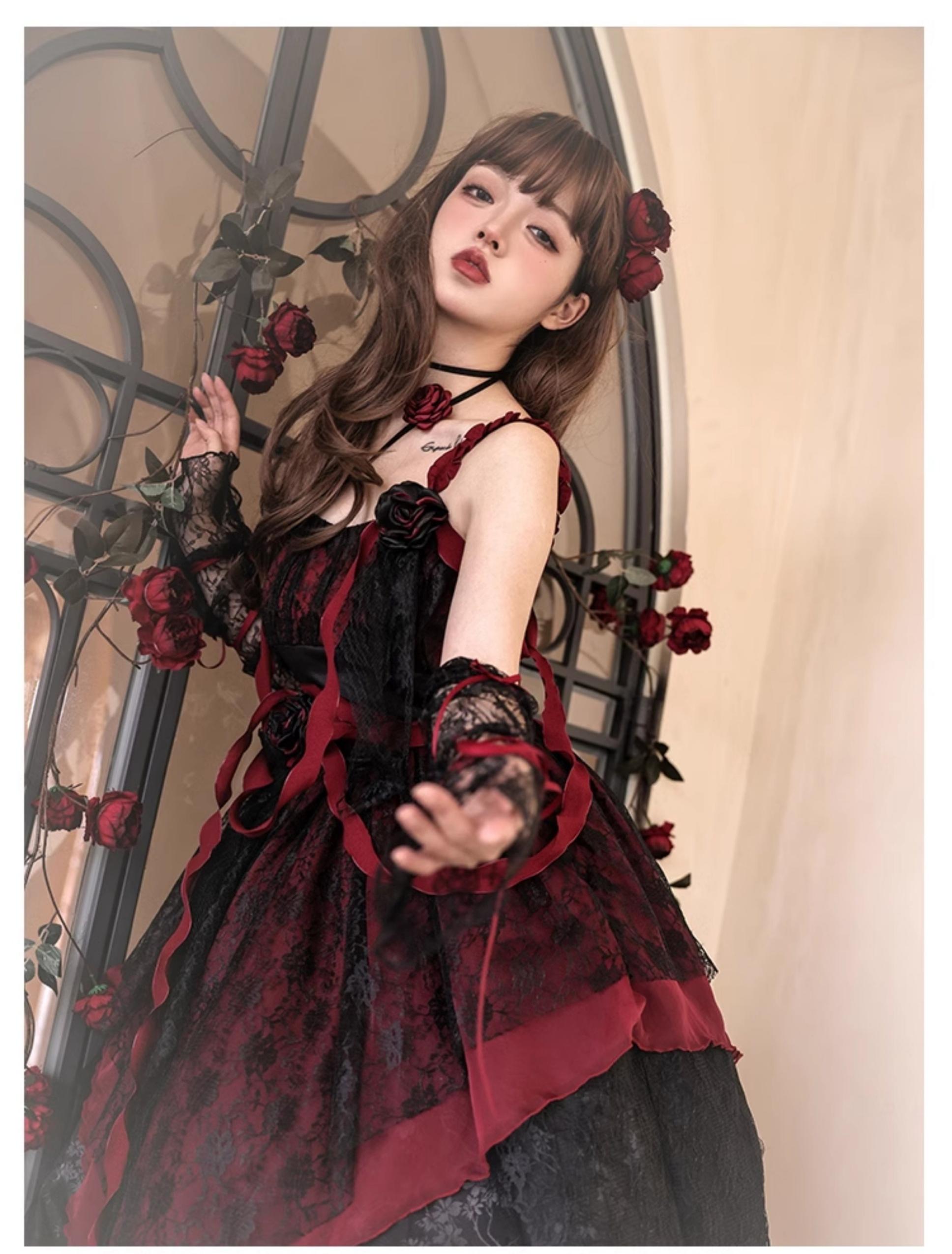 With PUJI - Rose Leaf - Irregular Daily Lolita JSK Dress in Wabi-Sabi Style