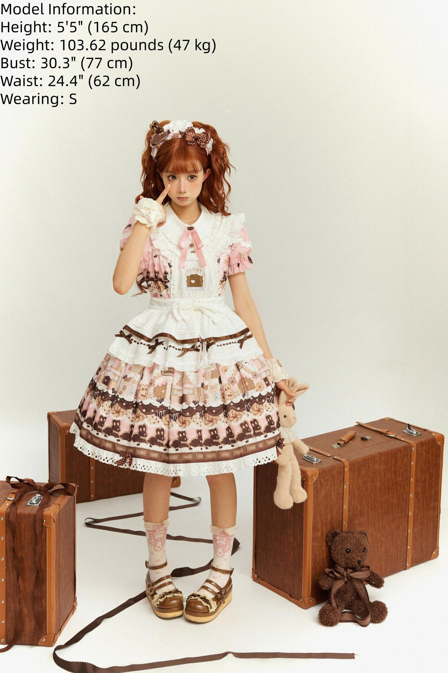 Bunny Gingerbread House - Kawaii Lolita Printed OP Dress with Bows