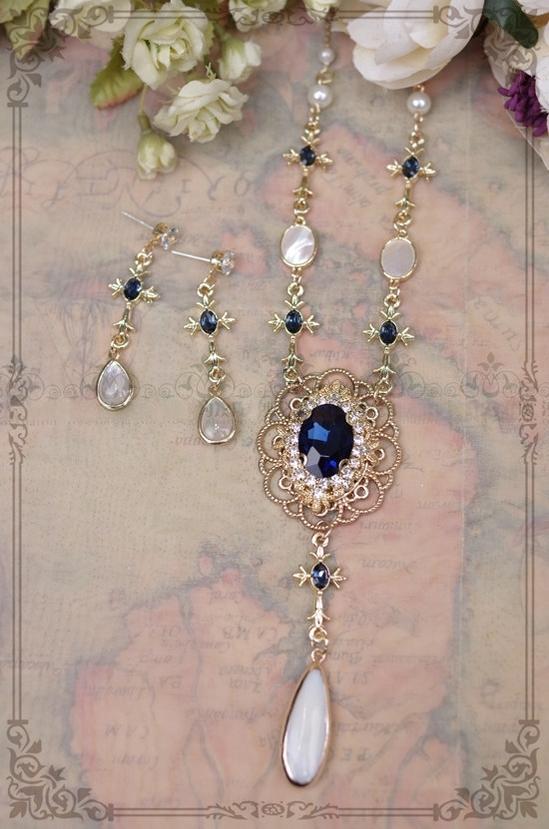 Classic Lolita Necklace & Earrings, Artificial Pearl Rhinestone