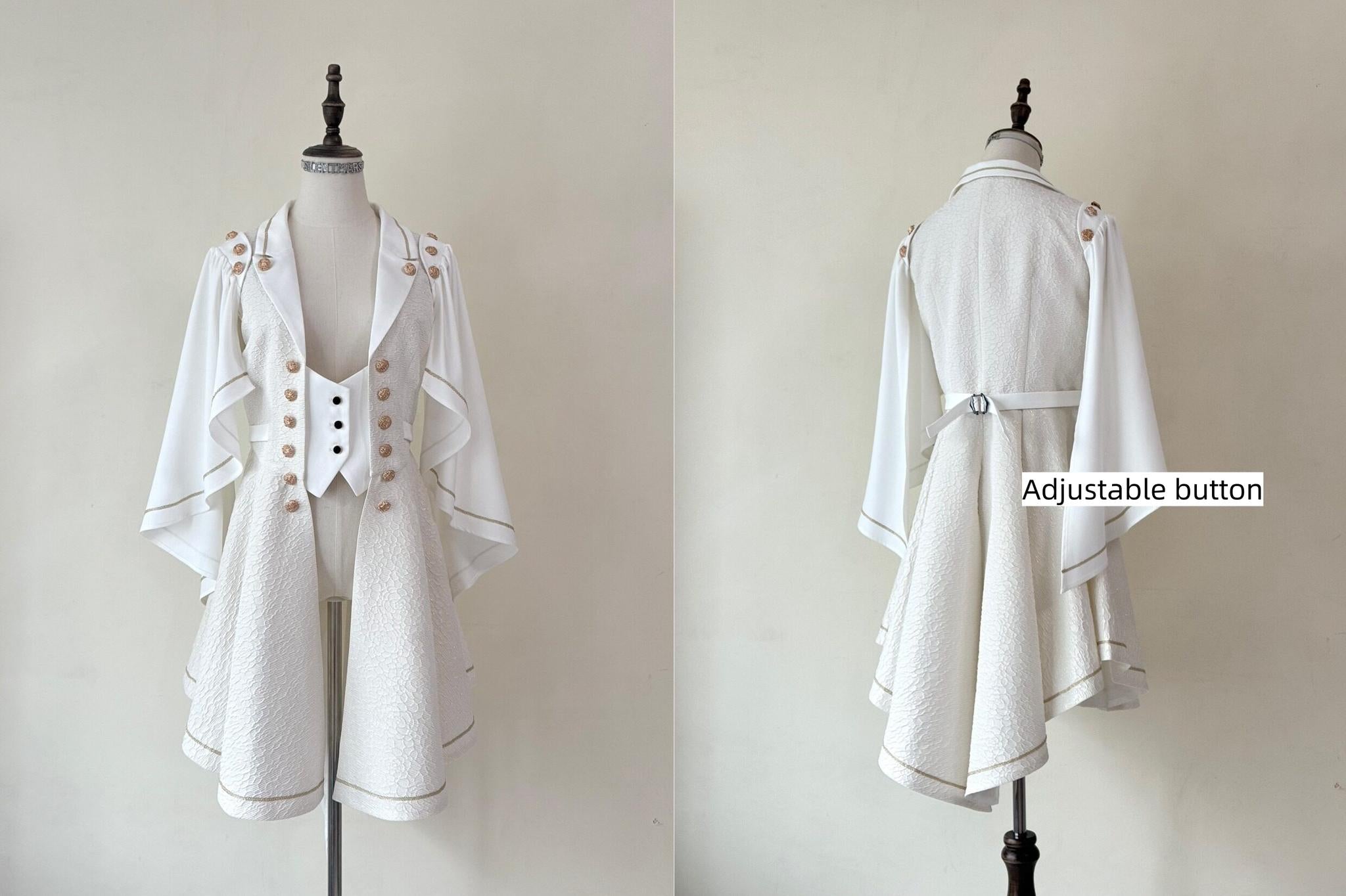 Fallen Moon Code - Retro Military Lolita Capelet-Sleeve Set: Vest, Skirt & Pants