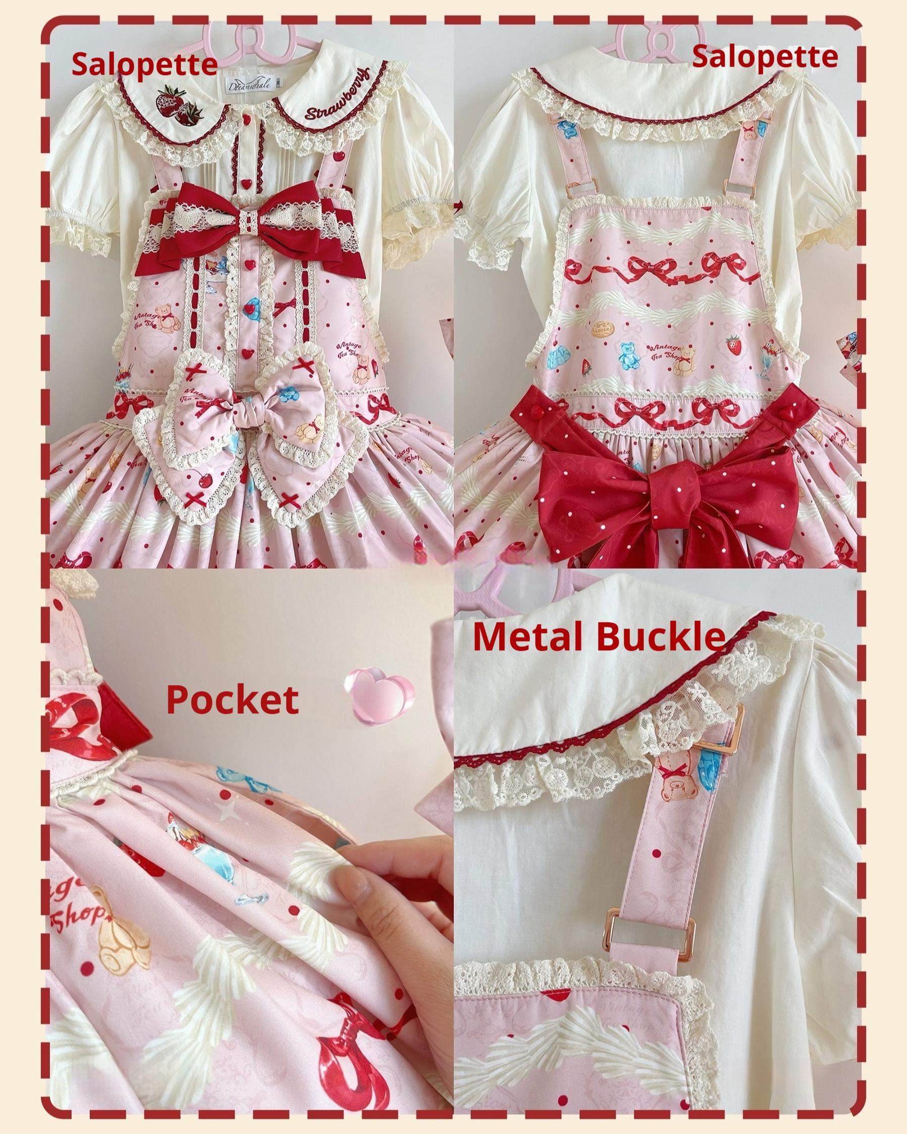 DreamWhale - Showa Dessert Showcase - Kawaii Lolita Dress Suit Pudding-Inspired JSK/Salopette 43200:771622