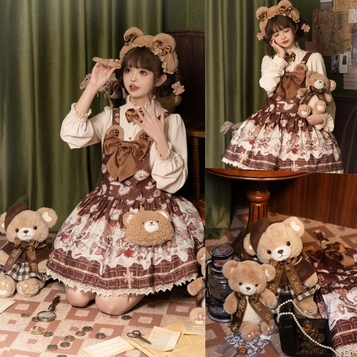 To Alice - Dear Dolls - Sweet Lolita Salopette Bear Print Dress