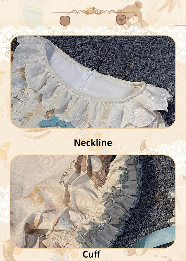 Chubby Cat Diary~Harvest Bear~Plus Size Country Lolita OP Dress with Teddy Bear Print 43201:771486