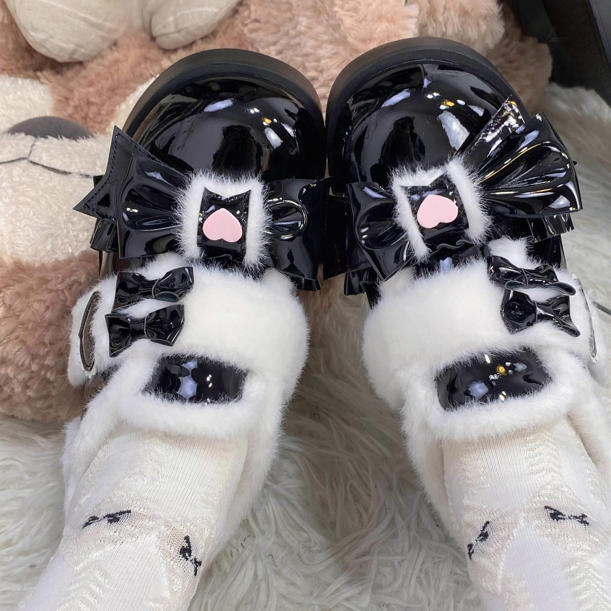 Cozy Cake - Winter Warm-lined Sweet Lolita Platform Shoes Patent Leather Black 34