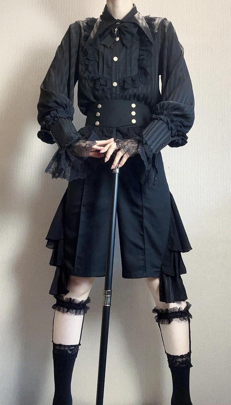 CastleToo - Eternal City - Black Ouji Lolita Pointed Collar Shirt Outfit