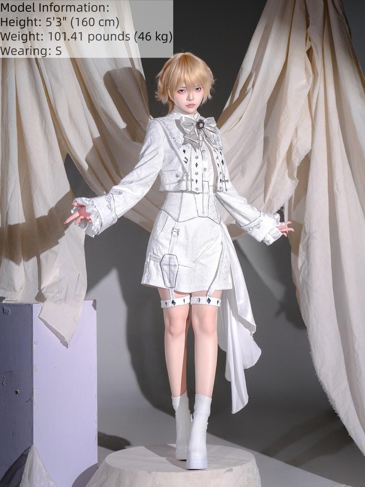Silver Covenant - White Ouji Lolita Embroidery Coat and Shorts Set with Cross