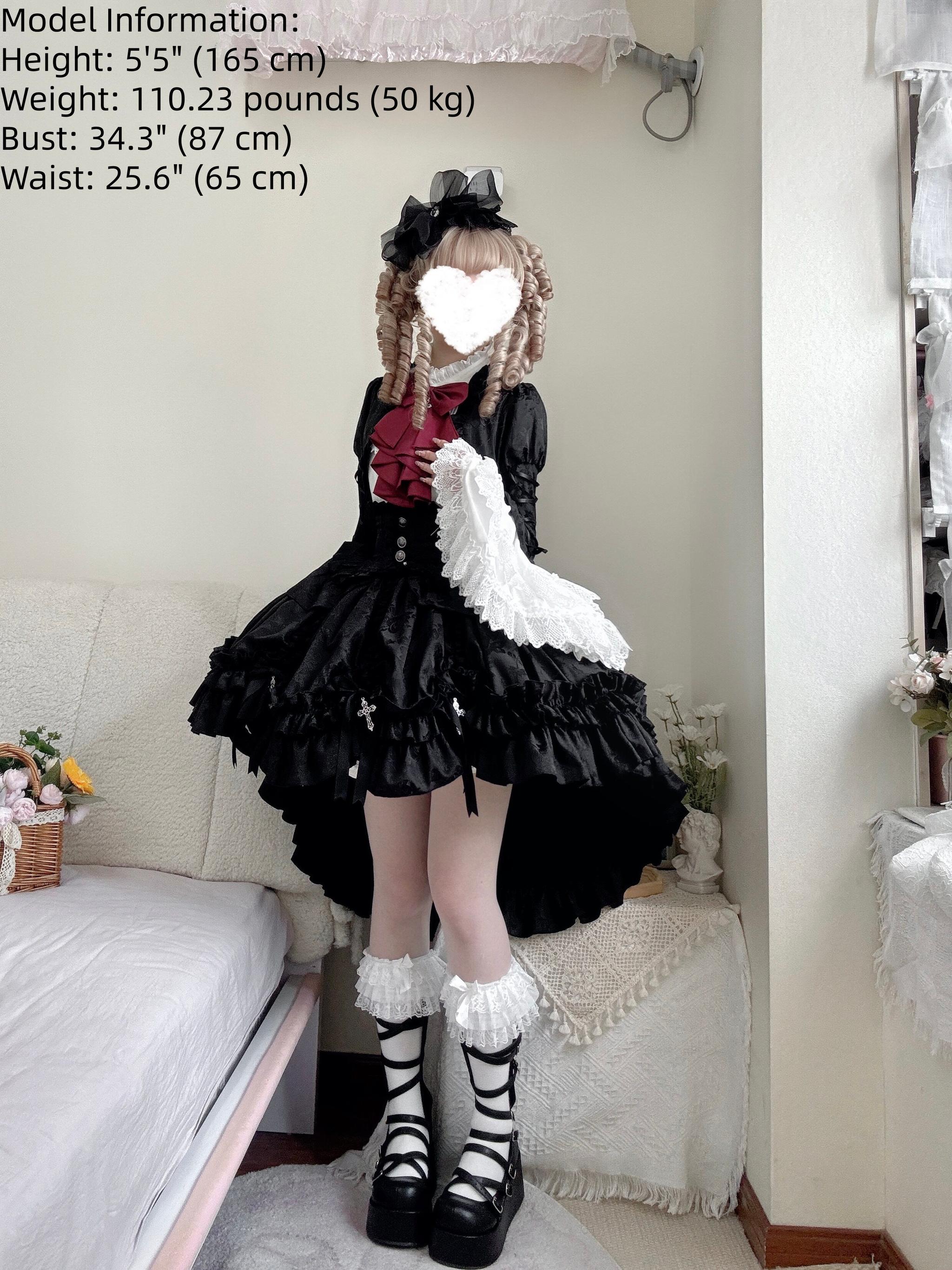 Cross Nocturne - Gothic Lolita Corset Dress Set, High-low Hem & Cross