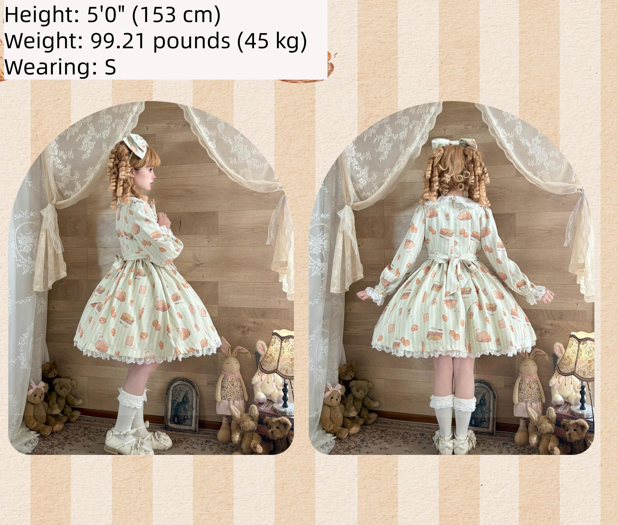 Kitten Bread - Sweet Lolita OP Dress, Cat & Bread Print