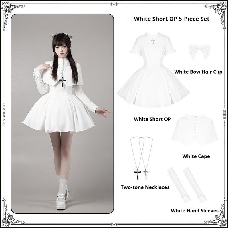 Nihil - Gothic Nun Lolita OP Dress, Irregular Hem Cape (L M S) 44717:820545
