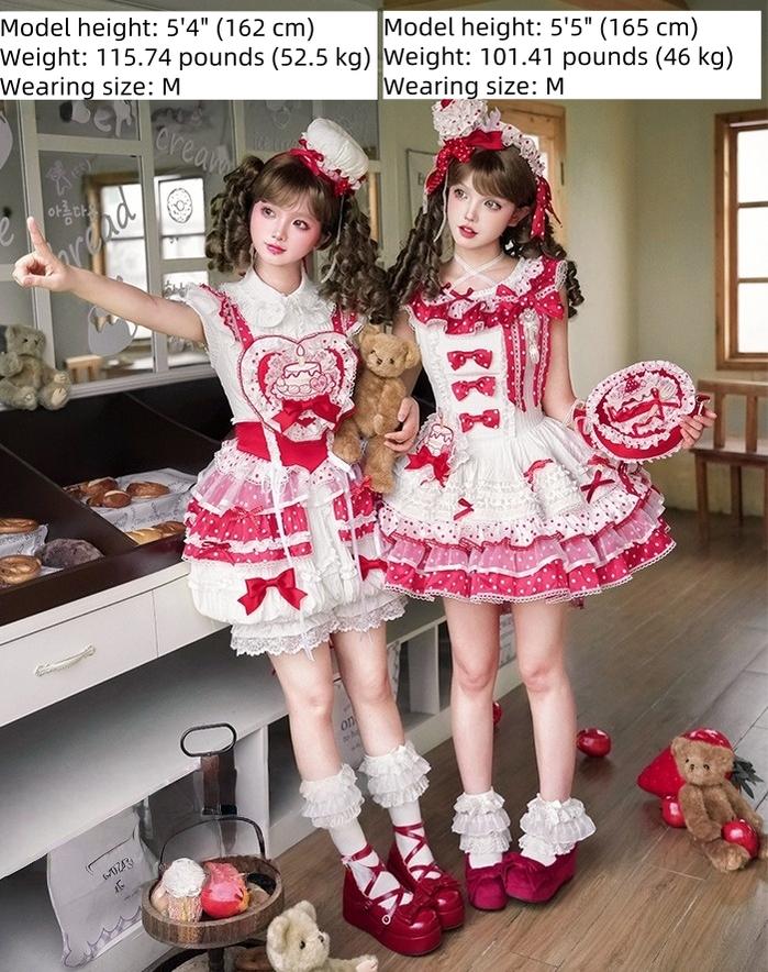 Shuang Sheng Xiao Xiong - Bite The Cake - Sweet Lolita Dress, Red & White Polka Dots 43600:780751