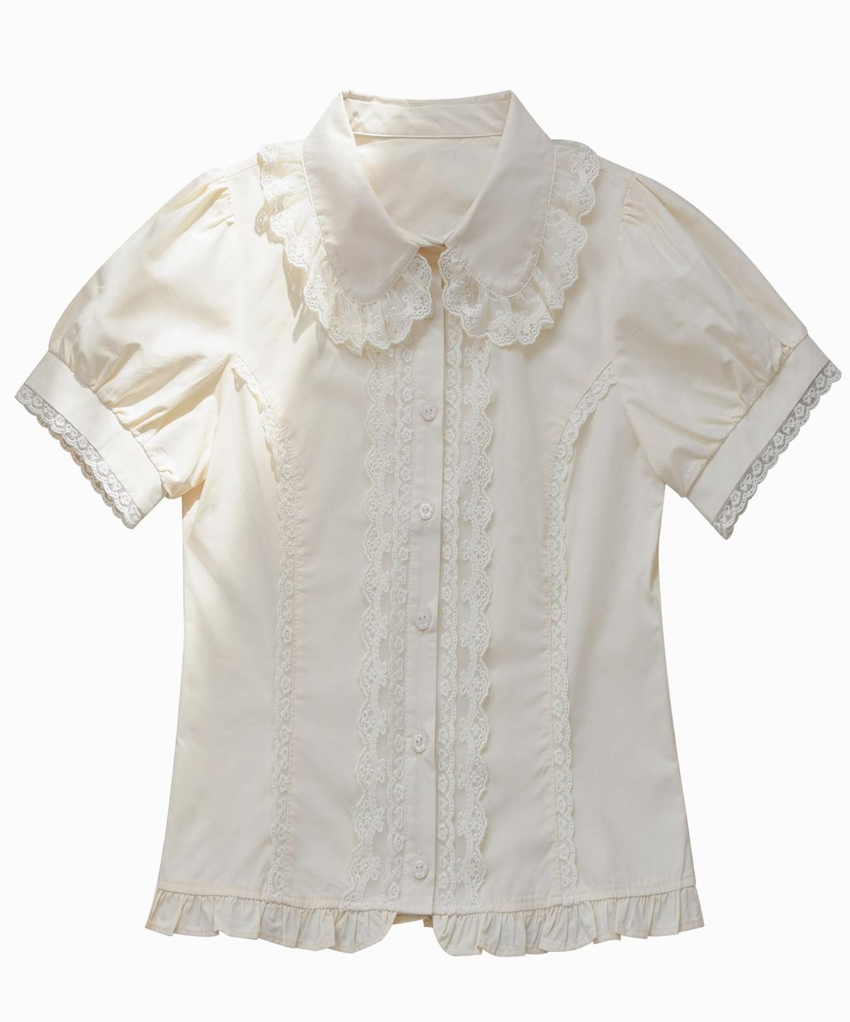 MIST - Lily - Cotton Retro Lolita Blouse with Lace Ruffles and Short Sleeve