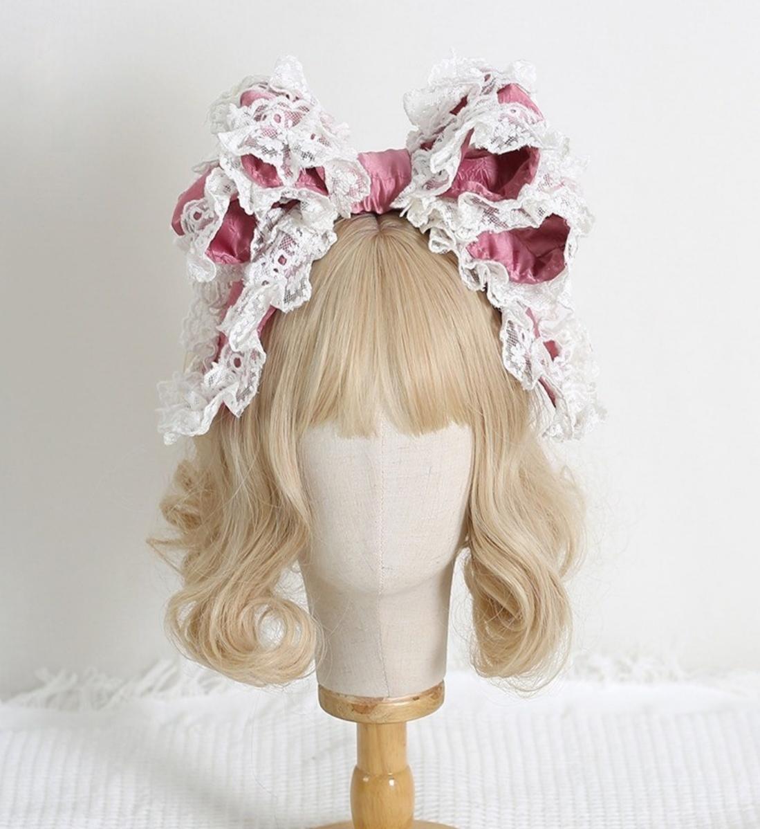 Xiaogui - Sweet Lolita KC with Large Lace Bow in Multiple Colors Plum Pink
