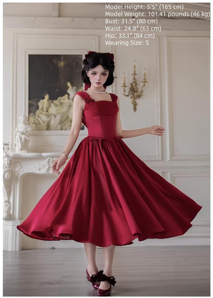 For Beloved - Classic Lolita Satin JSK Dress Set, Fishbone Waist