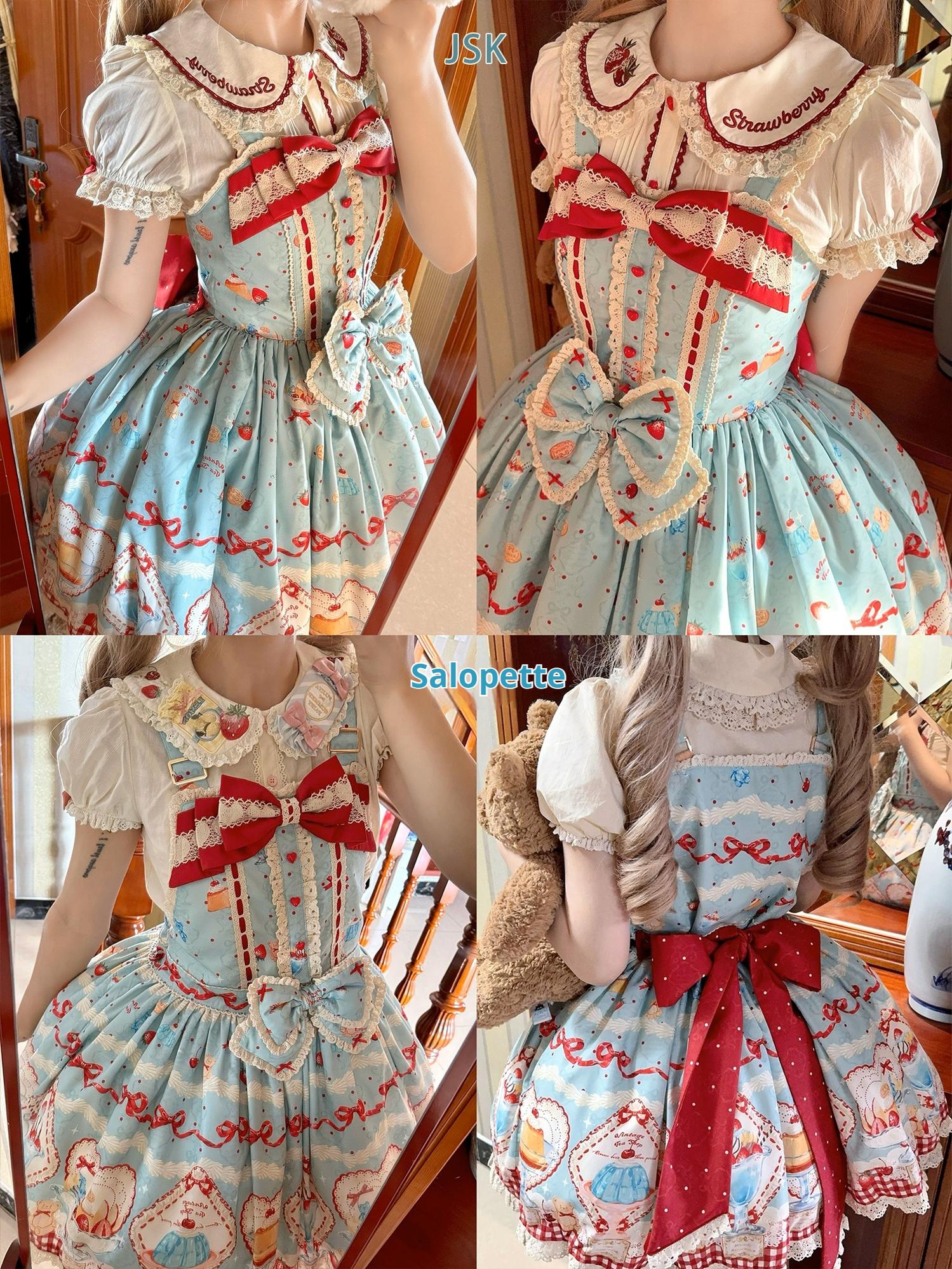 DreamWhale - Showa Dessert Showcase - Kawaii Lolita Dress Suit Pudding-Inspired JSK/Salopette 43200:771630