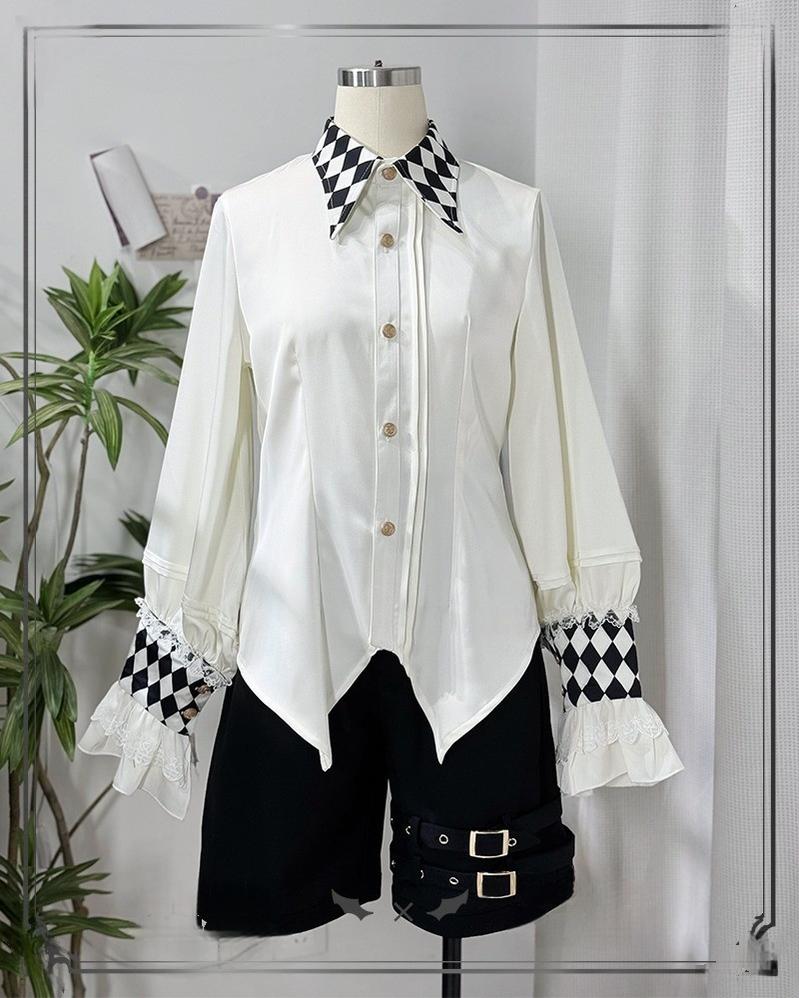 CastleToo - Fantasy Wonderland - Ouji Lolita Checkered Blouse with Suspenders Pants and Cape (L M S XL) 42735:751580